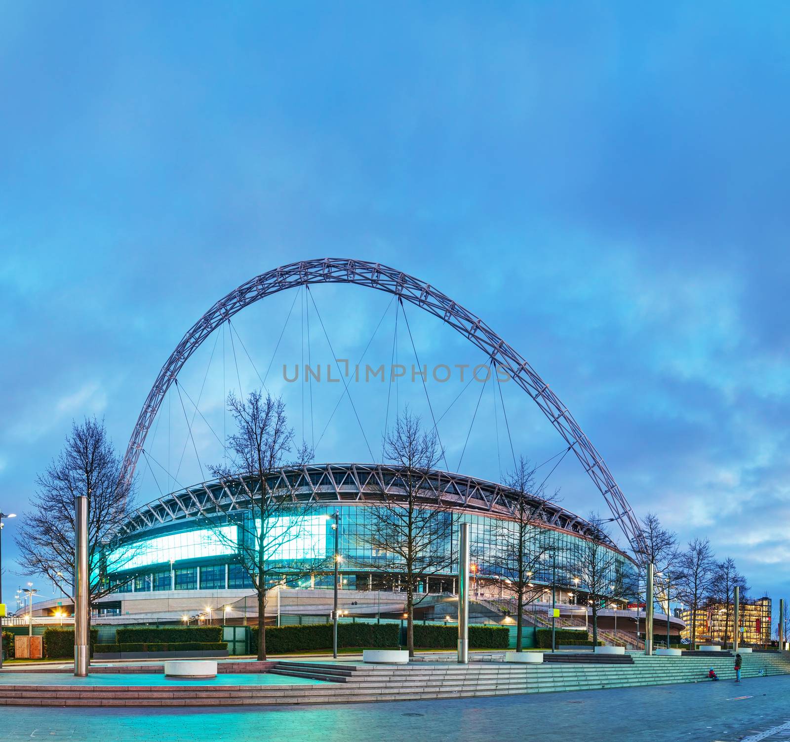 LONDON - APRIL 6: Wembley stadium on April 6, 2015 in London, UK. It's a football stadium in Wembley Park, which opened in 2007 on the site of the original Wembley Stadium which was demolished in 2003