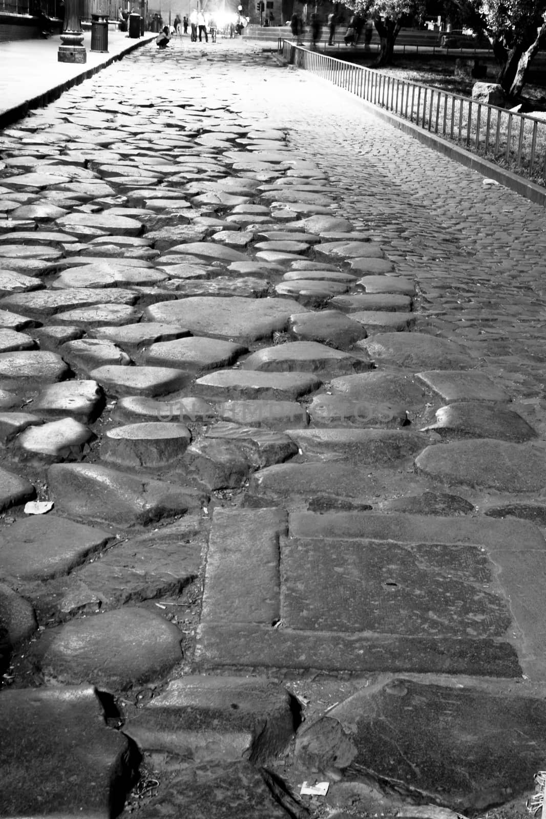 Roman road with cobblestones
