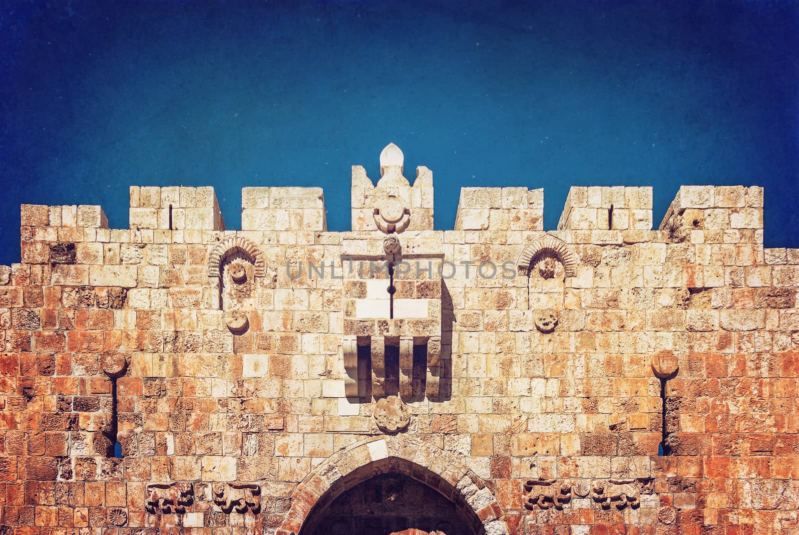 Lion Gate of the ancient wall surrounding  Old City  Jerusalem by Zhukow