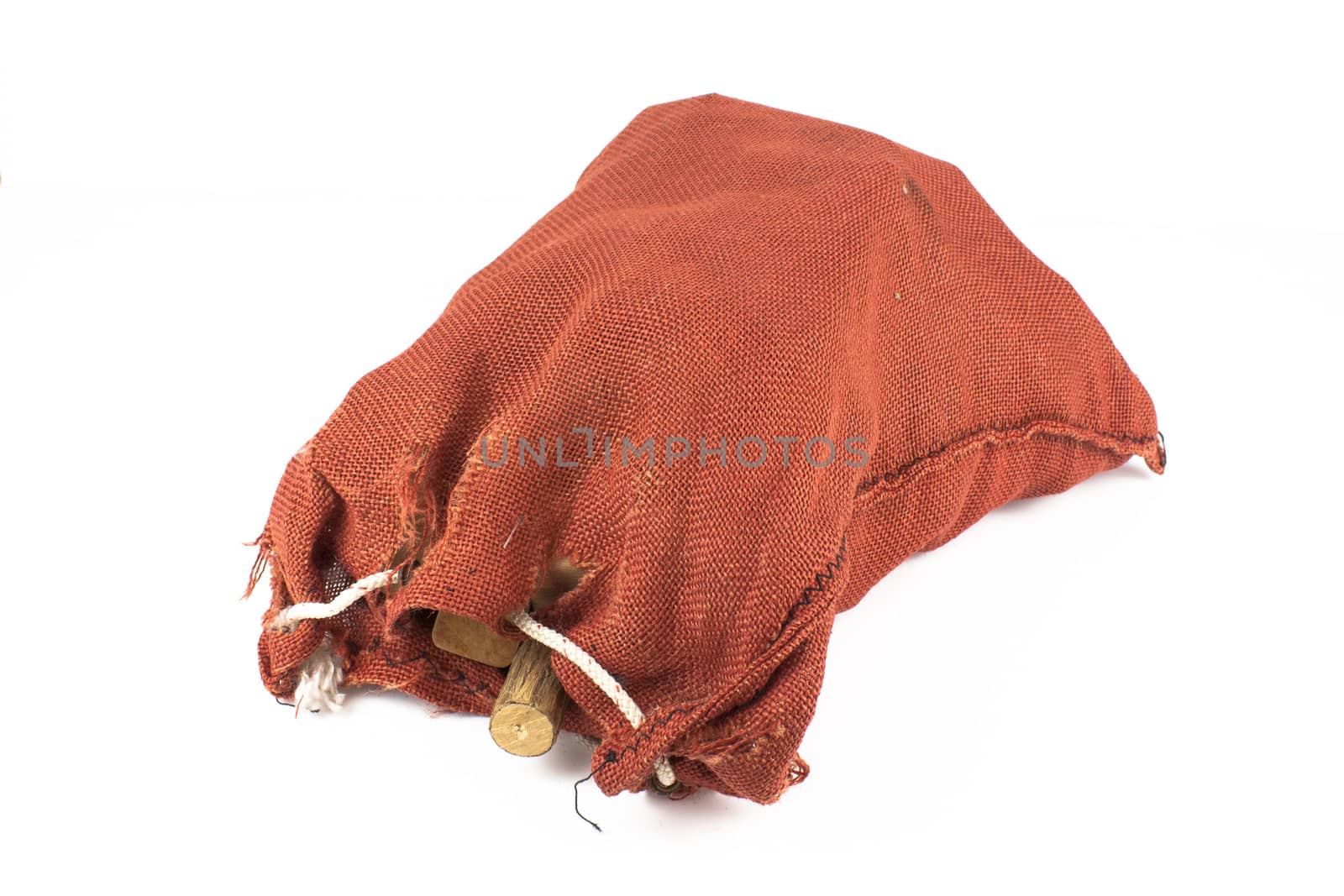 Red sack set against a white background