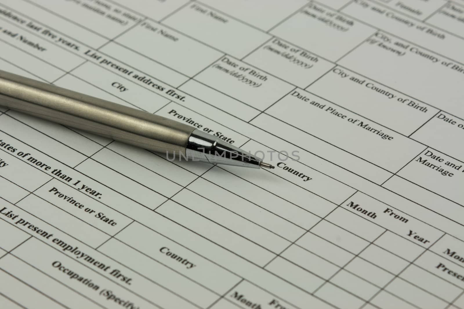 Close up of an application form to be completed