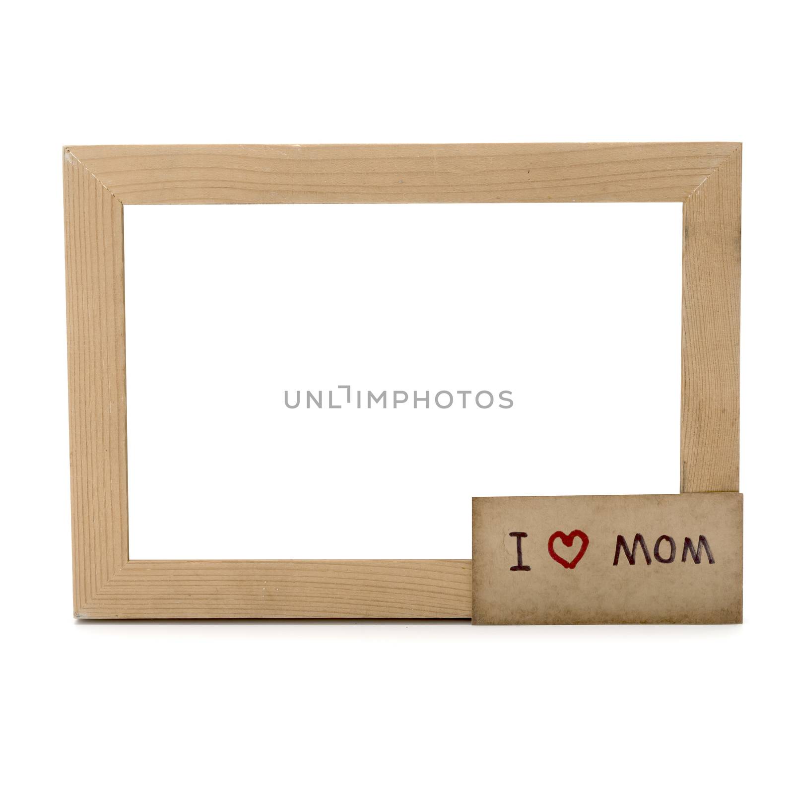 I love mom card and photo frame isolated on white background