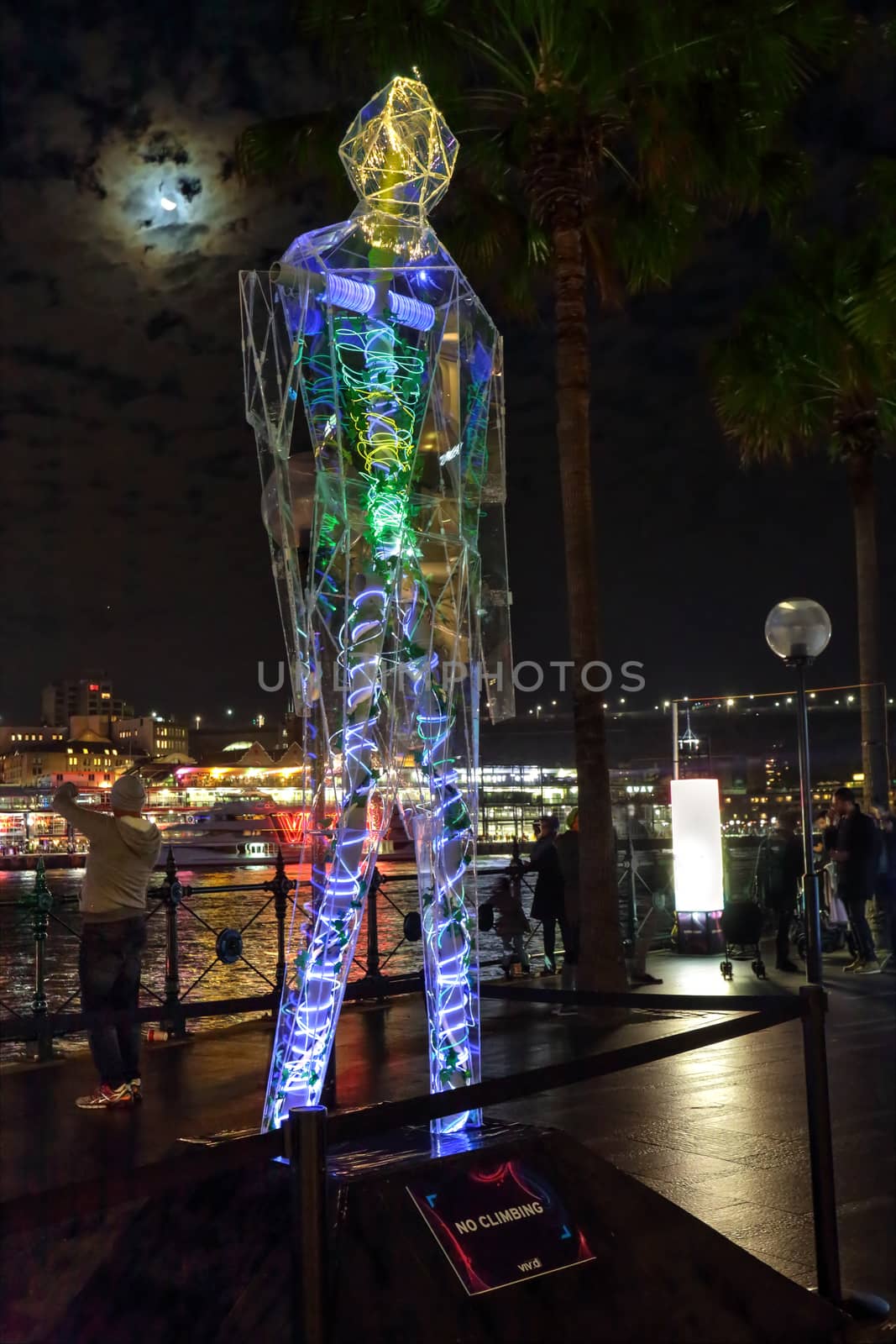 SYDNEY, AUSTRALIA - MAY 25, 2015; Sydney Vivid exhibit, Exposed reveals the interior worlds of three giant humanoid figures, each of which is transparent. Artists: Mark Gregan / Leo Trimboli / Catalina Chica / Patrick O’Dowd