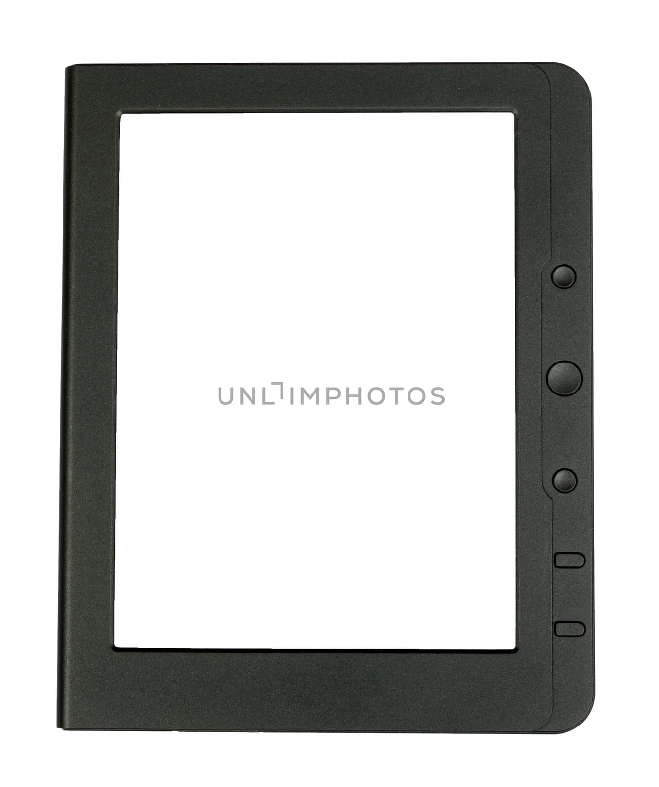Electronic book reader on isolated white background