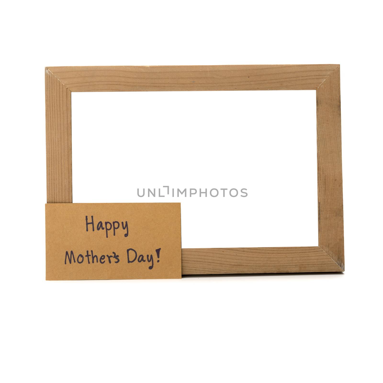 happy mother's day card and photo frame isolated on white background