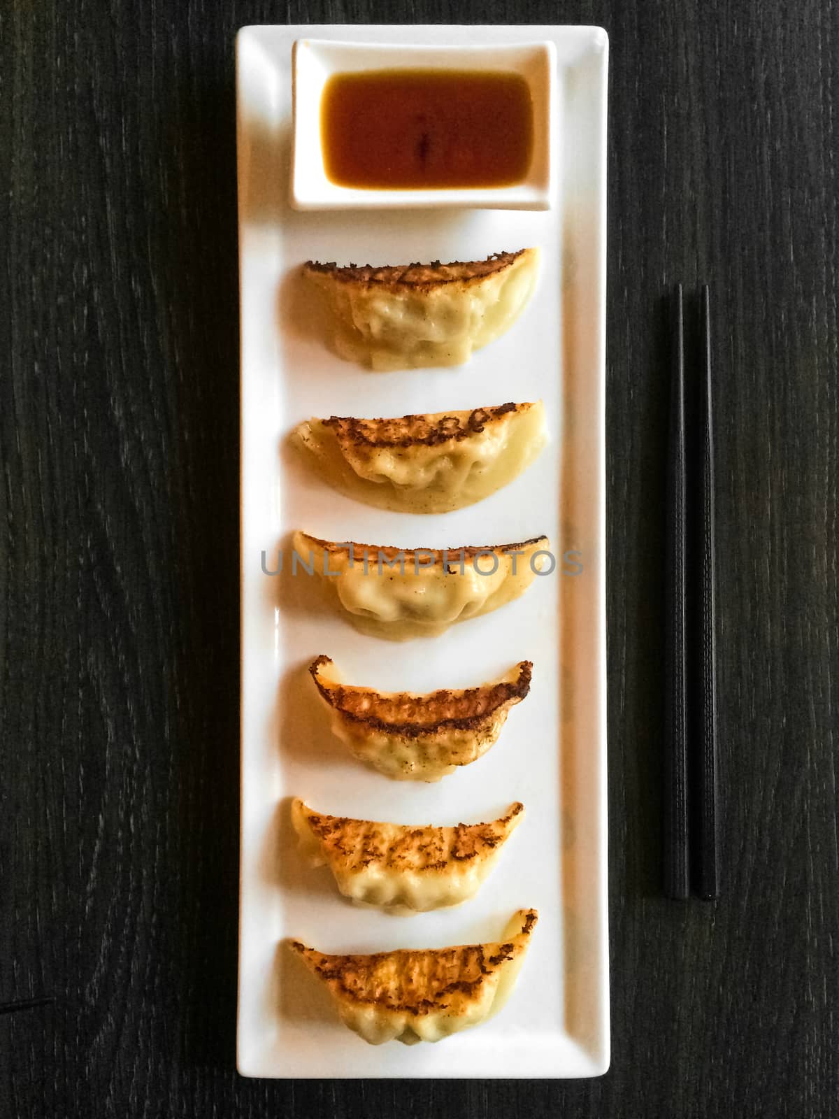 Pan-fried dumplings. Japanese tapas, traditional cuisine.