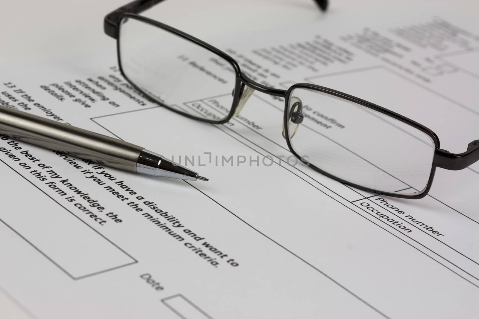 Close up of an application form to be completed