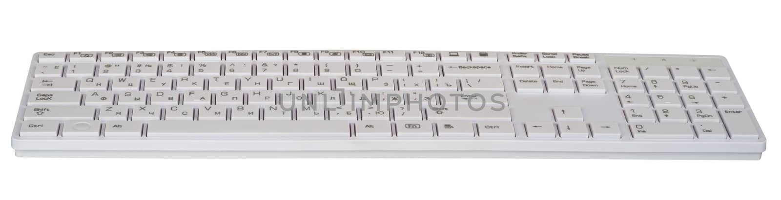 Computer keyboard on isolated white background, front view