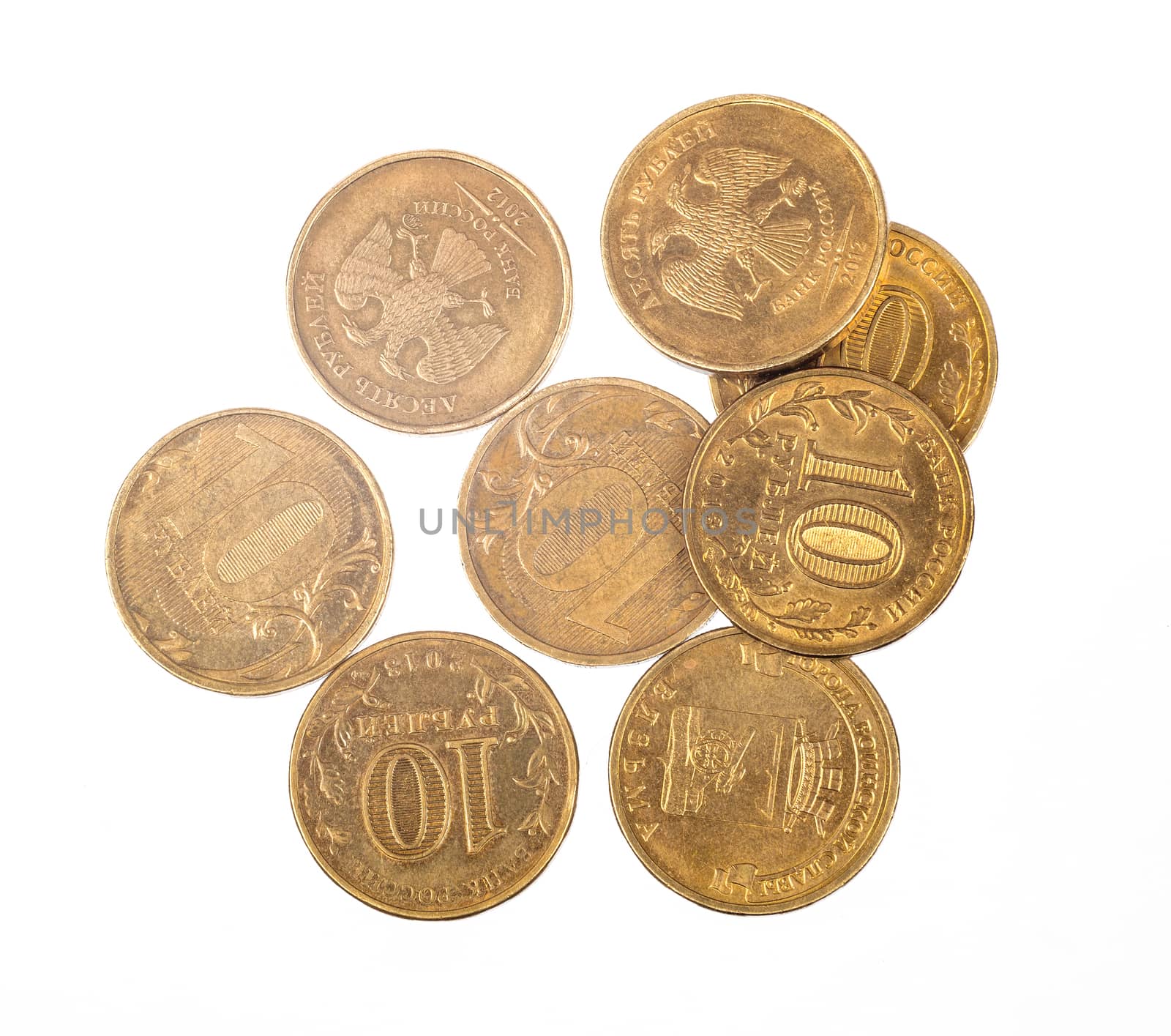 Pile of coins on isolated white background