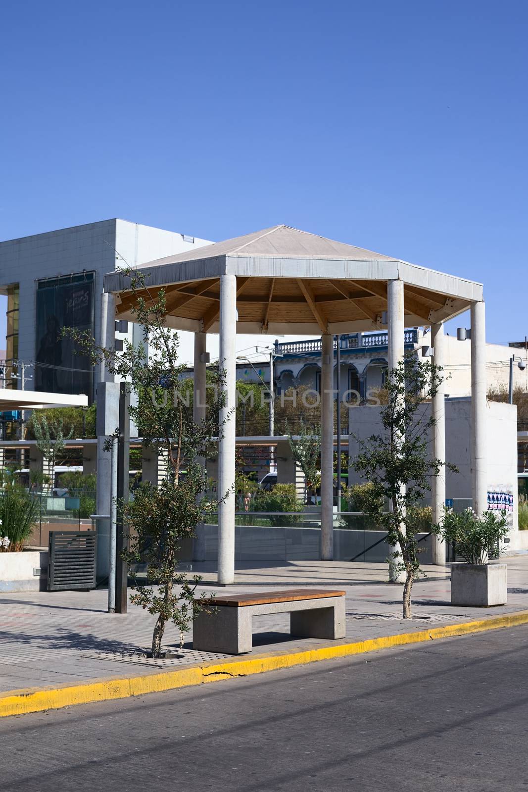 IQUIQUE, CHILE - FEBRUARY 11, 2015: Small pavillon on the square located on the corner of Eleuterio Ramirez and Tarapaca streets on February 11, 2015 in Iquique, Chile