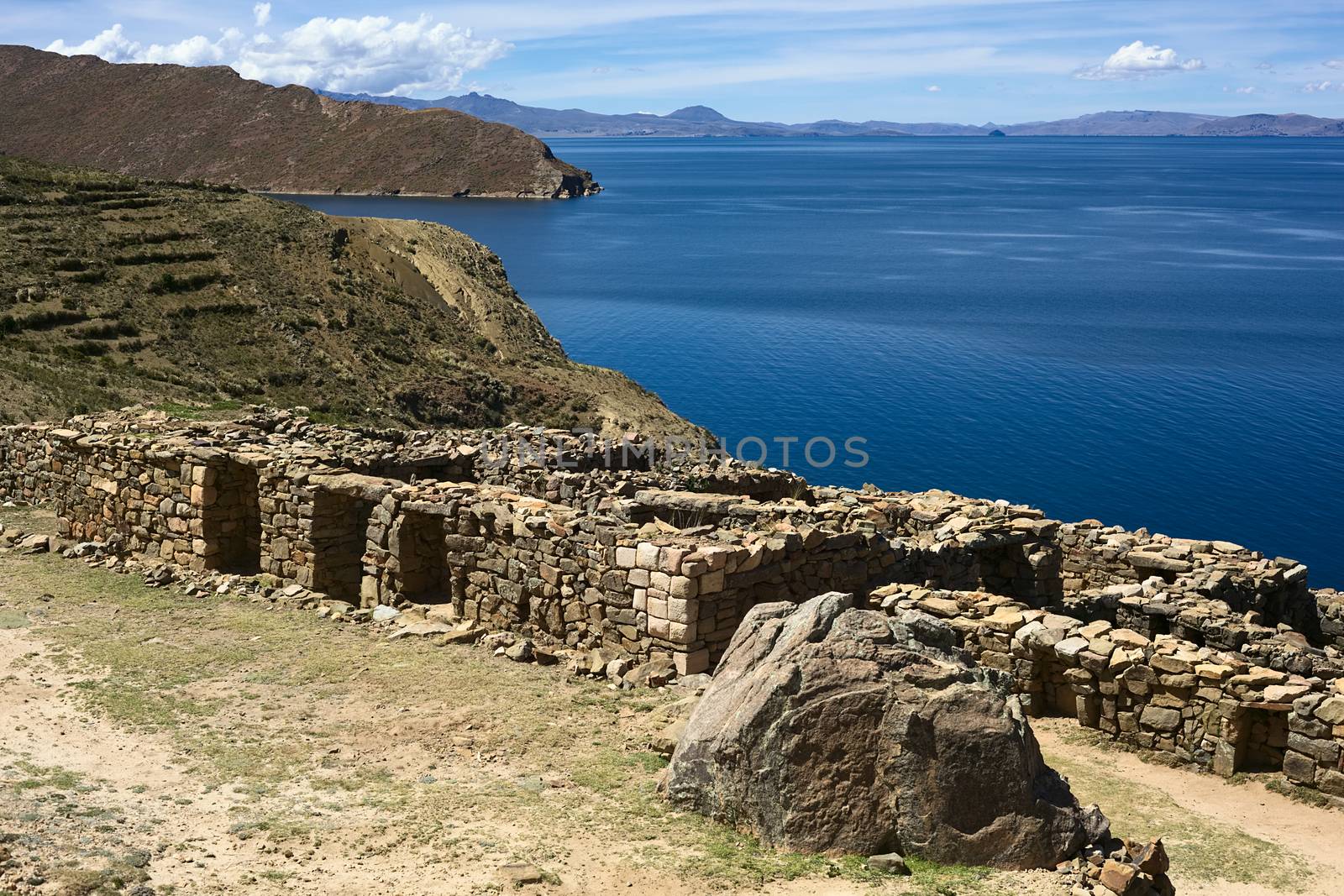 The ruins of Chinkana of Tiwanaku-Inca origin on Isla del Sol (Island of the Sun), a popular tourist destination in Lake Titicaca, Bolivia