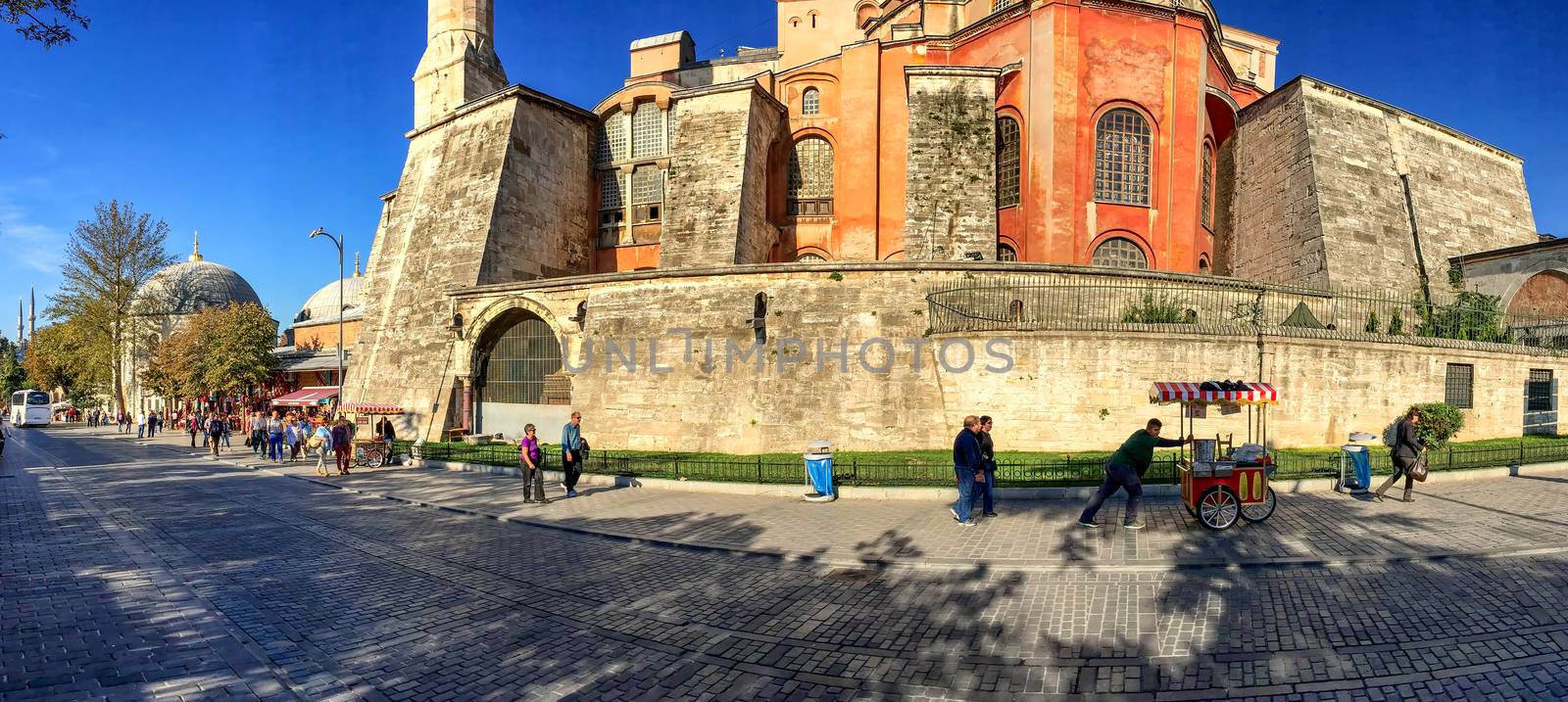 ISTANBUL - SEPTEMBER 21, 2014: Tourists visit Hagia Sophia. More than 10 million people visit Istanbul every year.