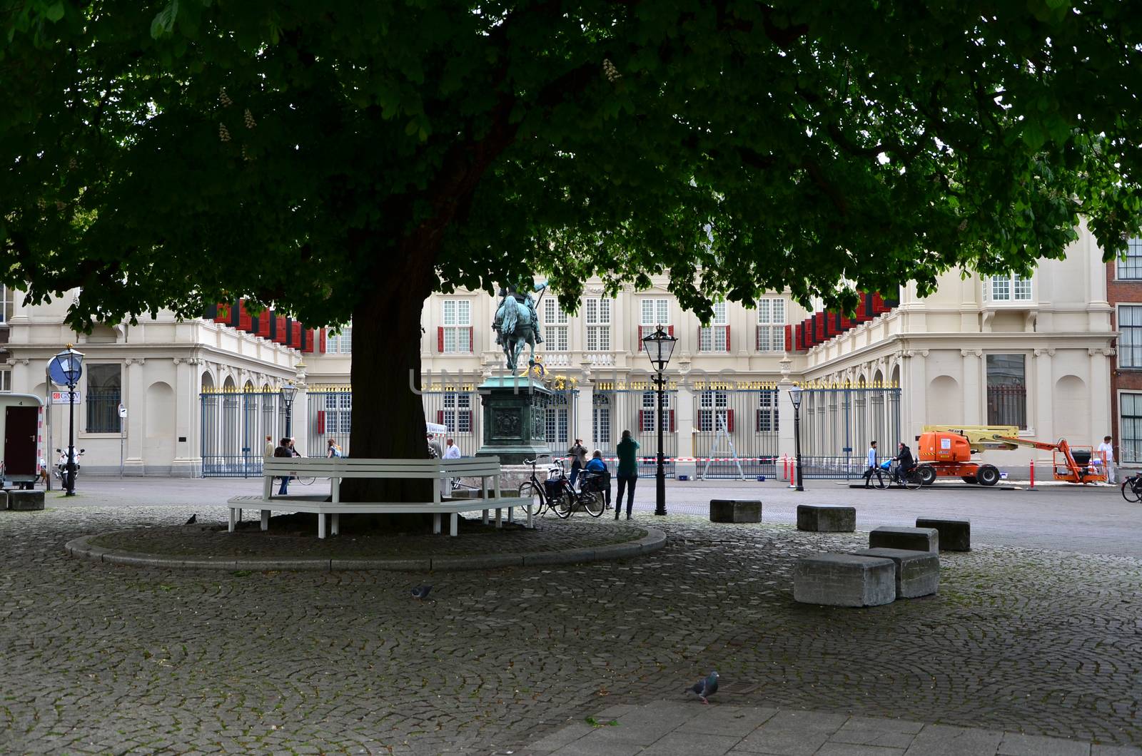 The Hague, Netherlands - May 8, 2015: People visit Noordeinde Palace, the Hague, Netherlands. Hague is the capital of the province South Netherlands.on May 8, 2015.