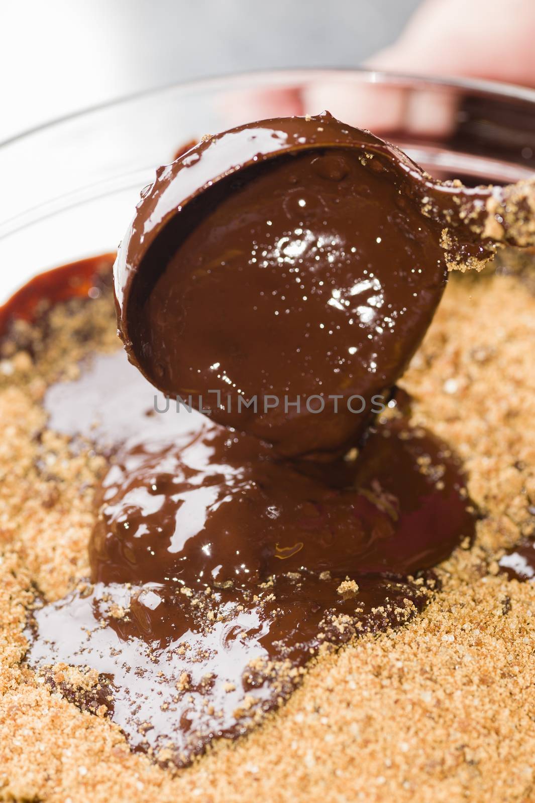 Sugar cane powder sprinkled on chocolate preparation