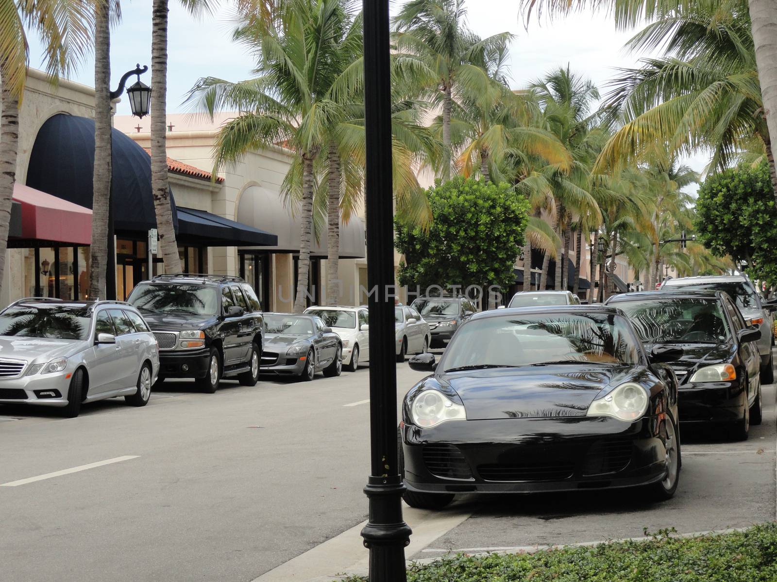 Very expensive luxury cars parked on a street in Palm Beach, Flo by bensib