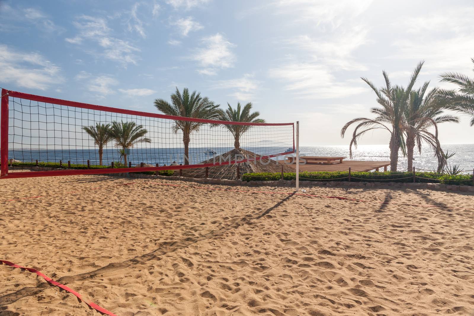 The beach at the luxury hotel, Sharm el Sheikh, Egypt. view from the volleyball court