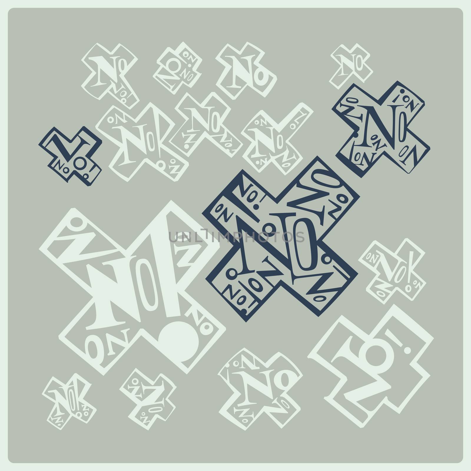 Calligraphy of the word "No" inside of cross as a mark of rejection denial illustration vector