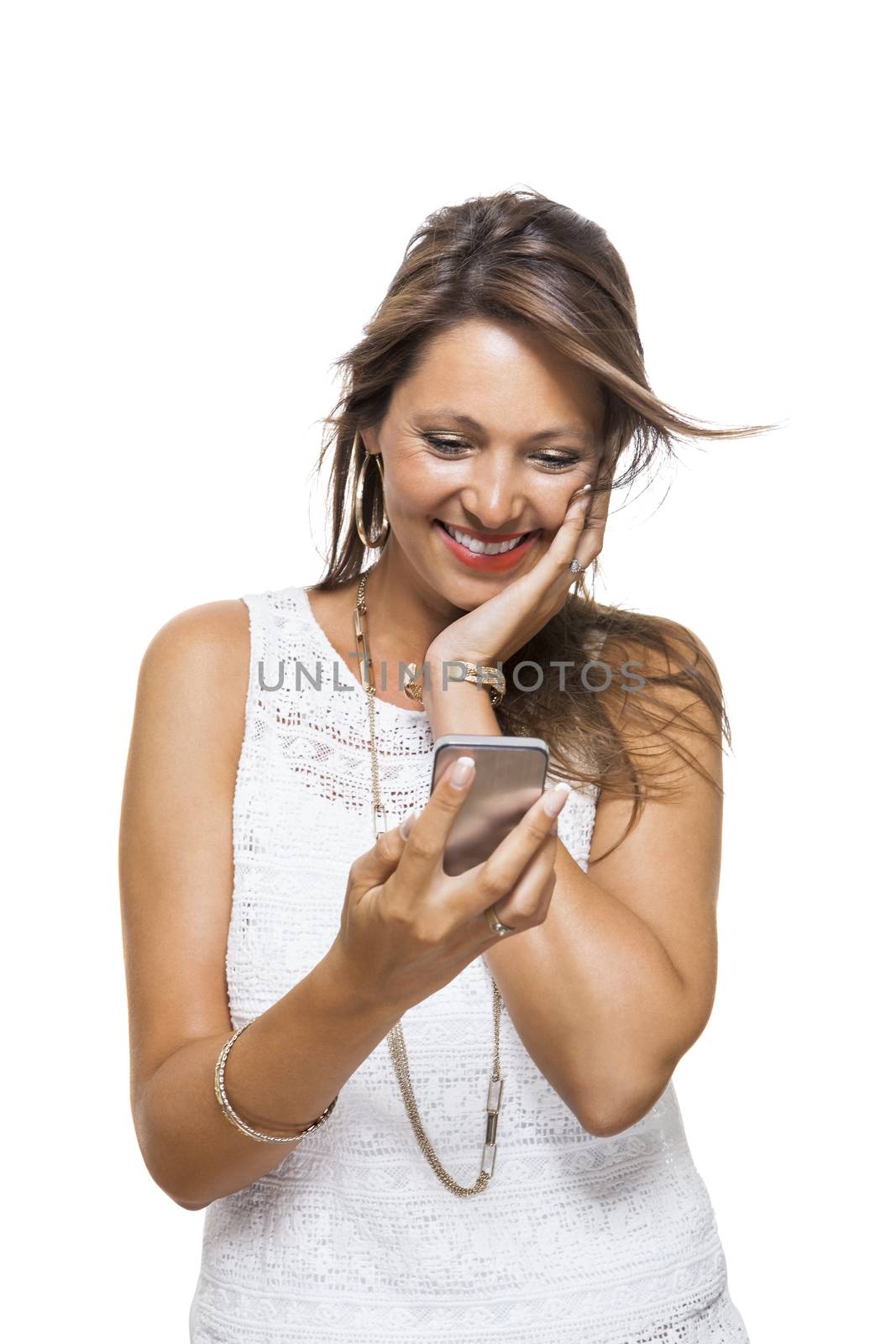 Vivacious woman reacting to a text message by juniart