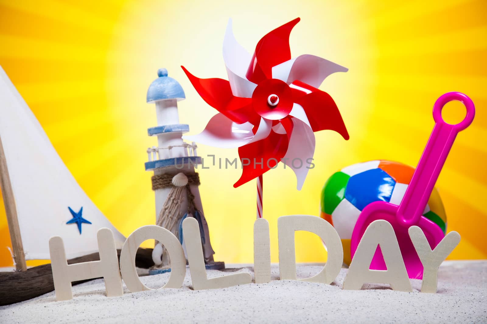 Toys for the beach, vivid colorful atmosphere