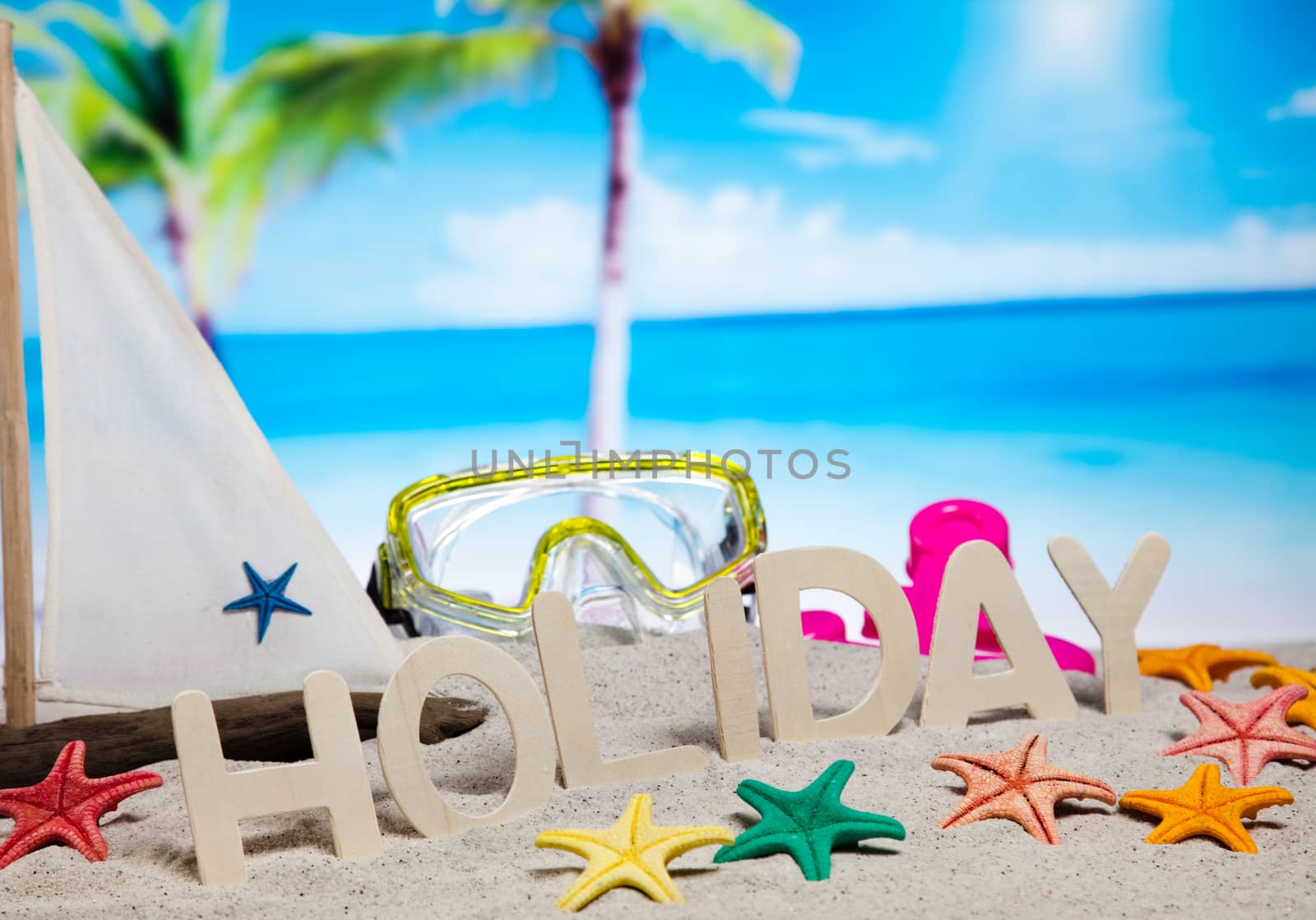 Toys for the beach, vivid colorful atmosphere