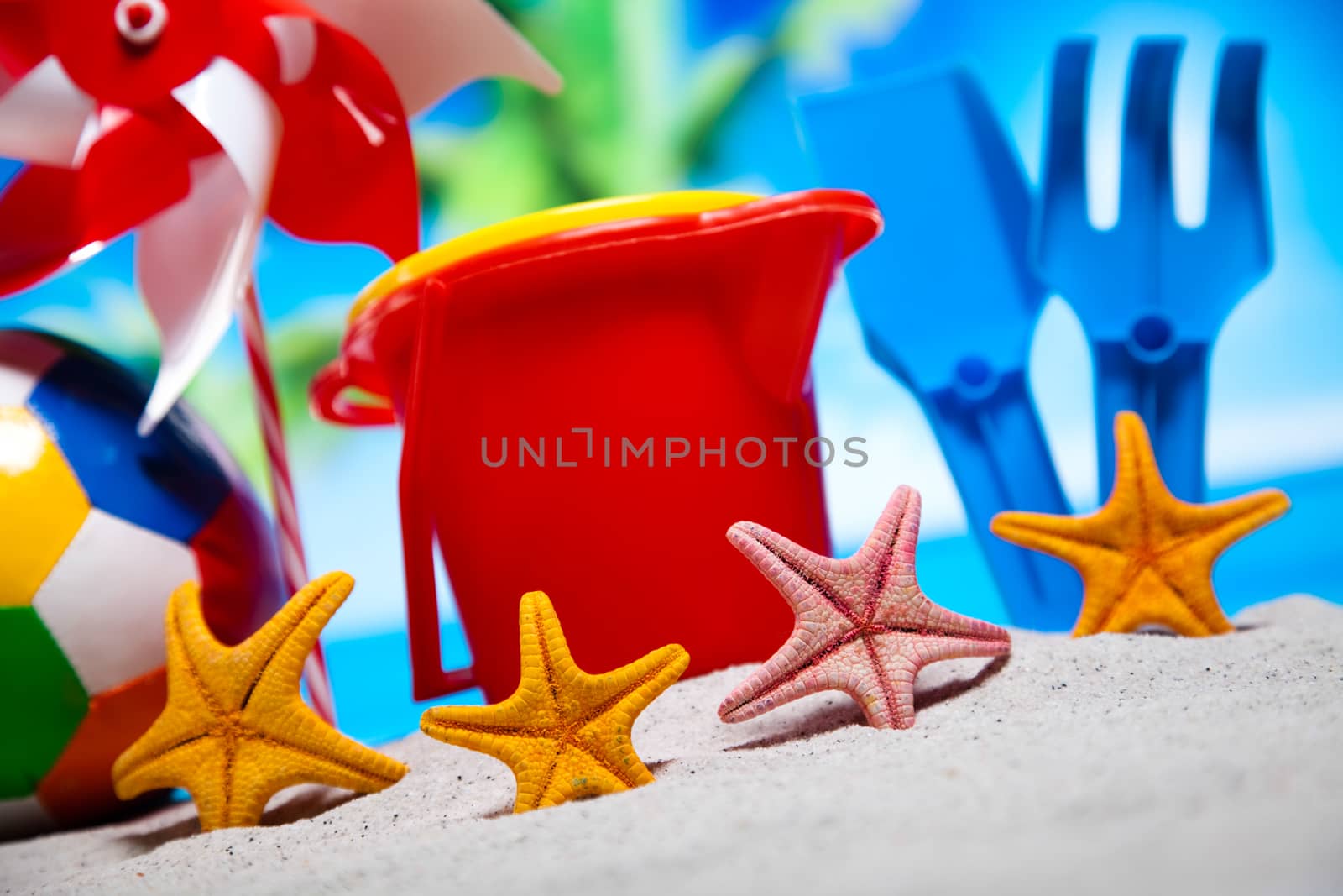 Beach toys, vivid colorful atmosphere