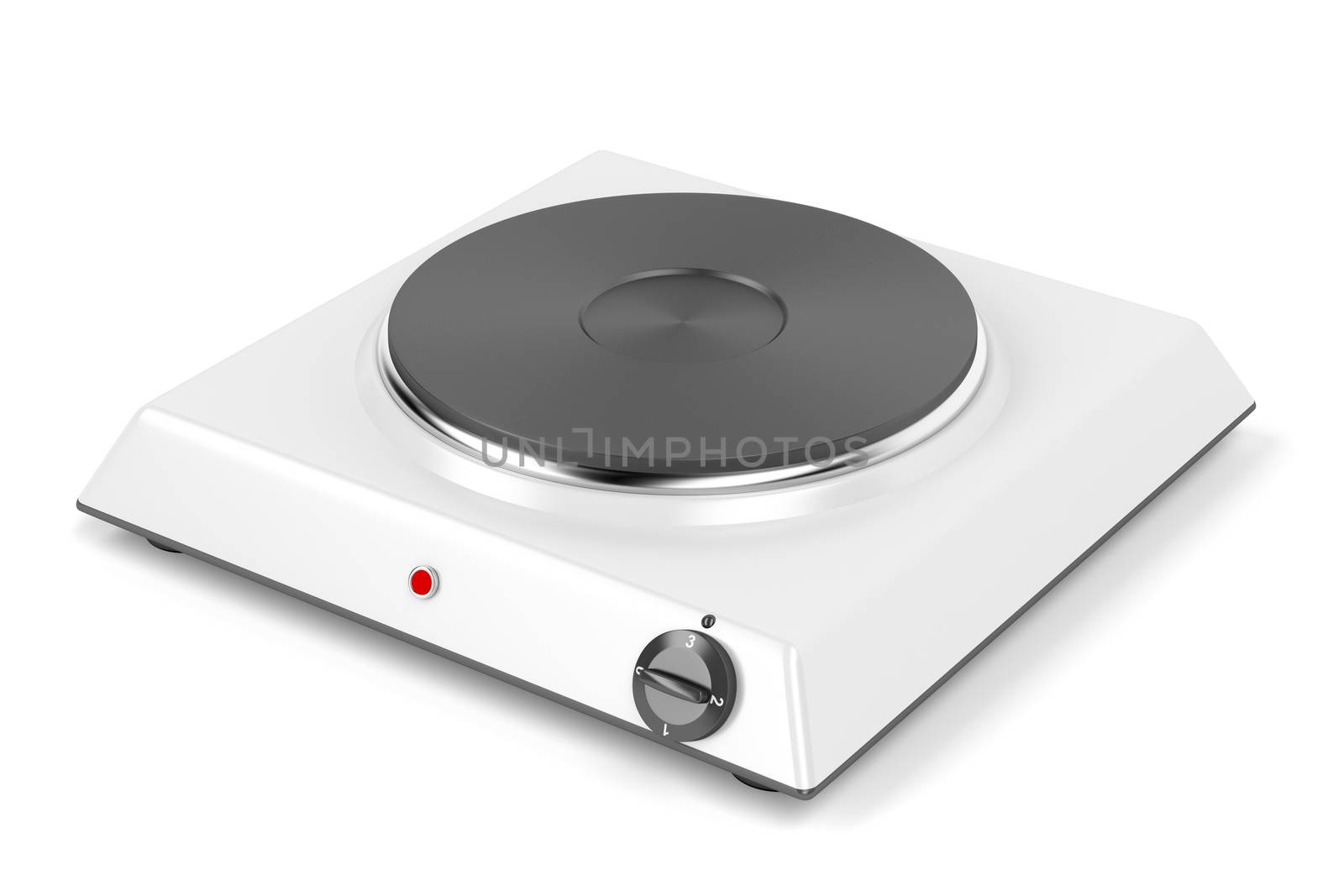 Single electric cooking plate on white background