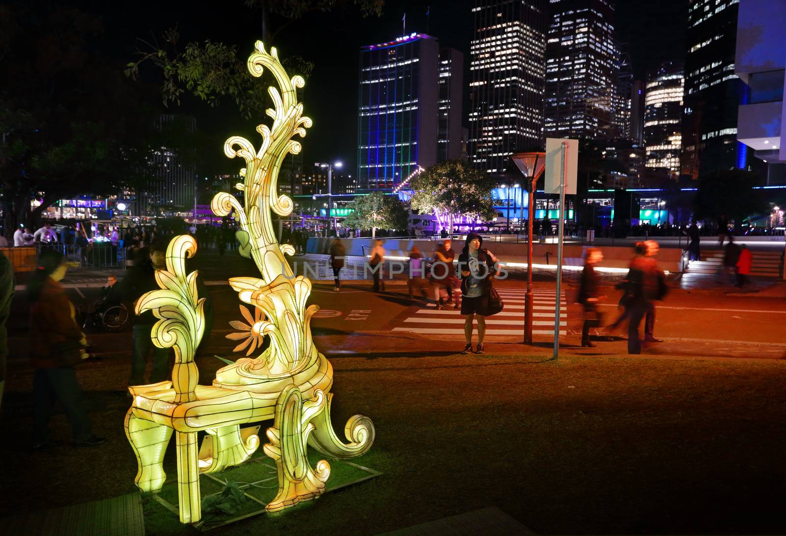 SYDNEY, AUSTRALIA - MAY 27, 2015; Vivid Sydney installation called Entitle which references both Eastern and Western culture to enhance the theme of overindulgence using the lavish Chinese lantern technique, the overly ornate Rococo-inspired design  Artist: Amanda Parer
