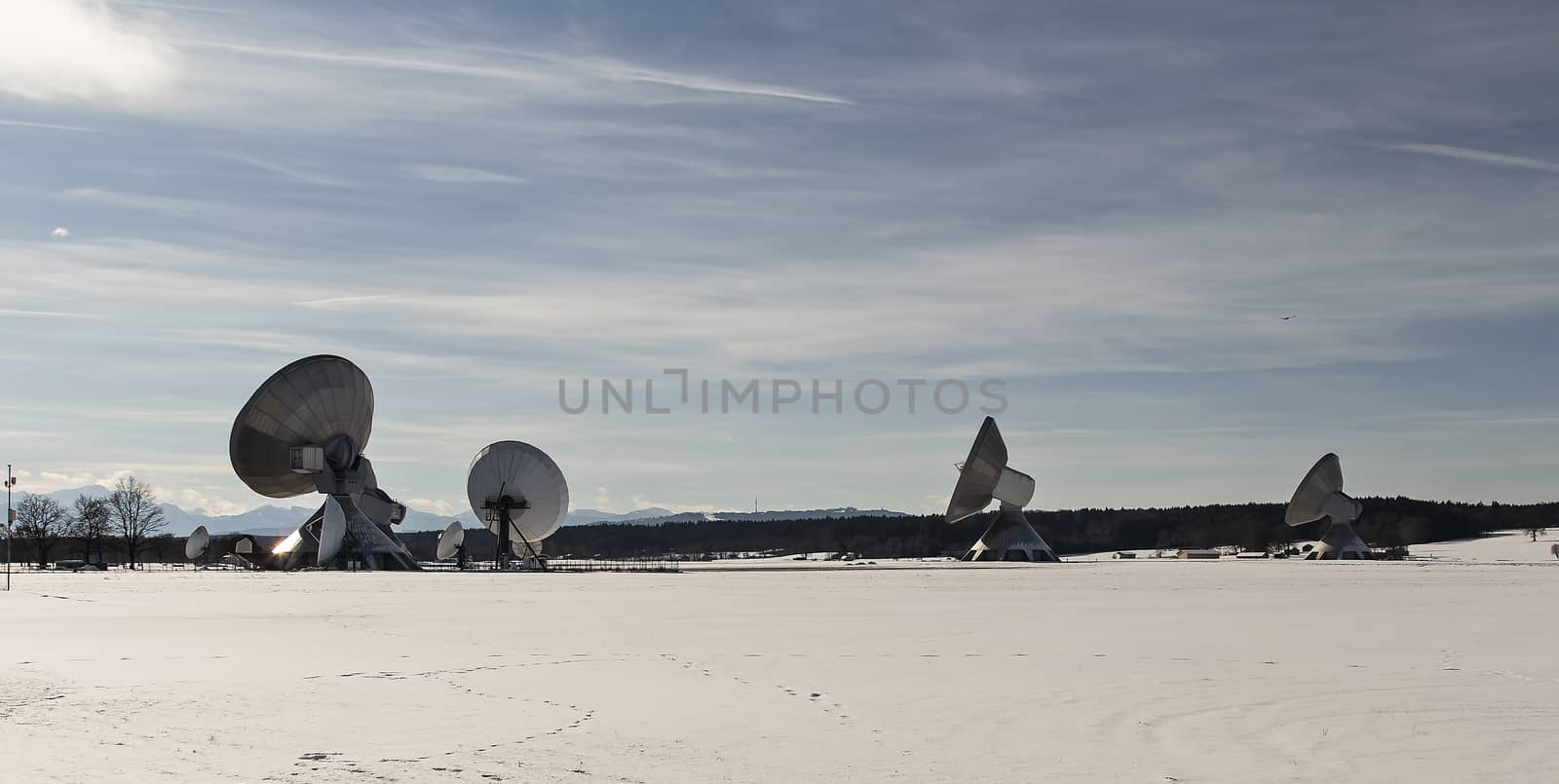 A winter scene with some dishes for communication