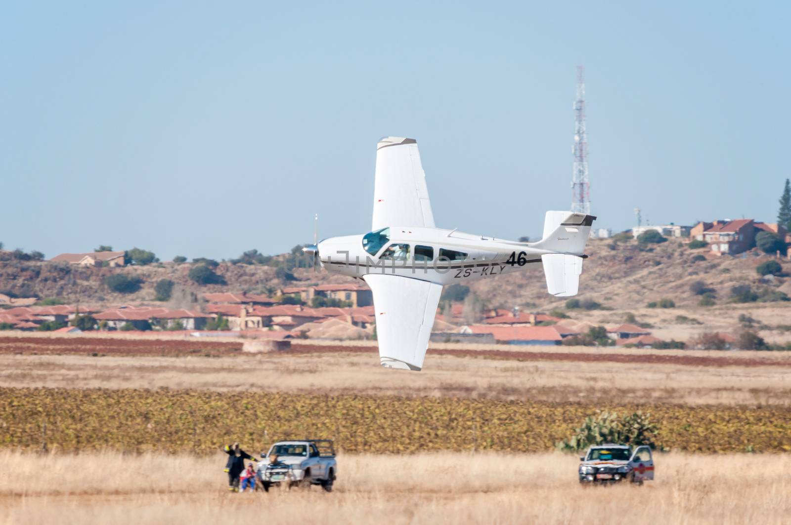 BLOEMFONTEIN, SOUTH AFRICA - MAY 29, 2015: Beechcraft F33A takes off. The Presidents Trophy Air Race was held at the Tempe Airport from 28 to 30 May 2015. More than 100 light aircraft participated
