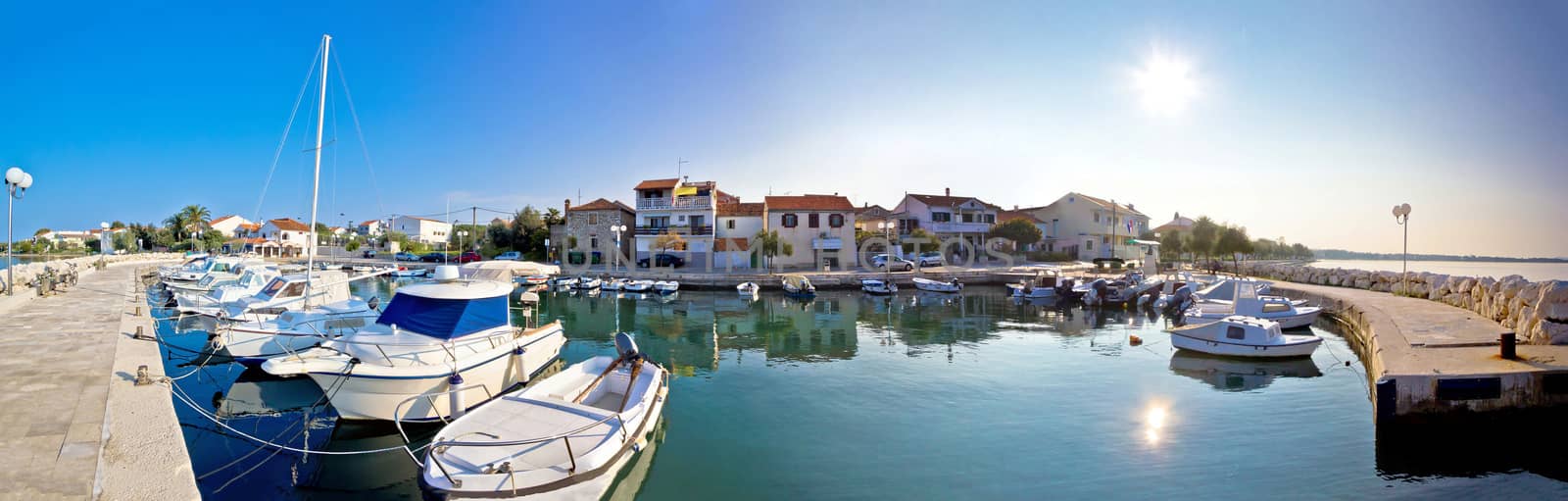 Adriatic village of Diklo panoramic harbor view, Dalmatia, Croatia