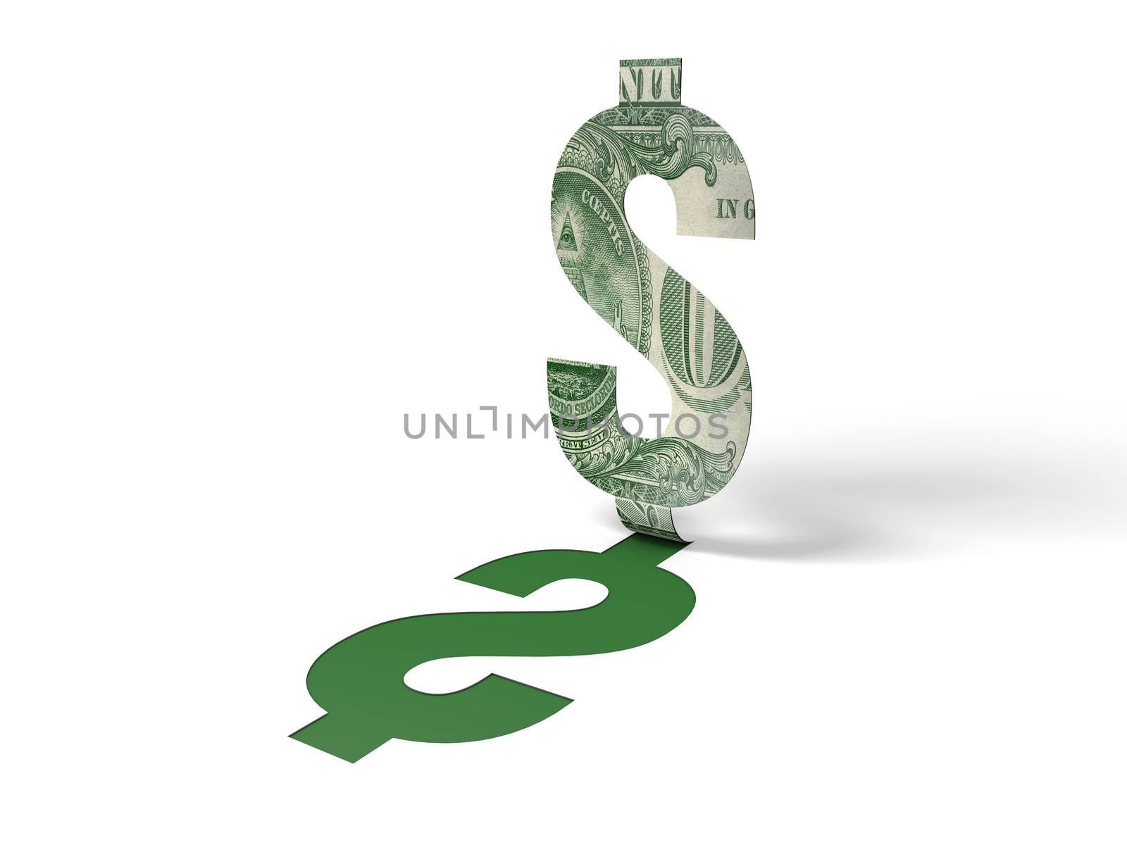 Dollar sign from paper. Concept 3D illustration.