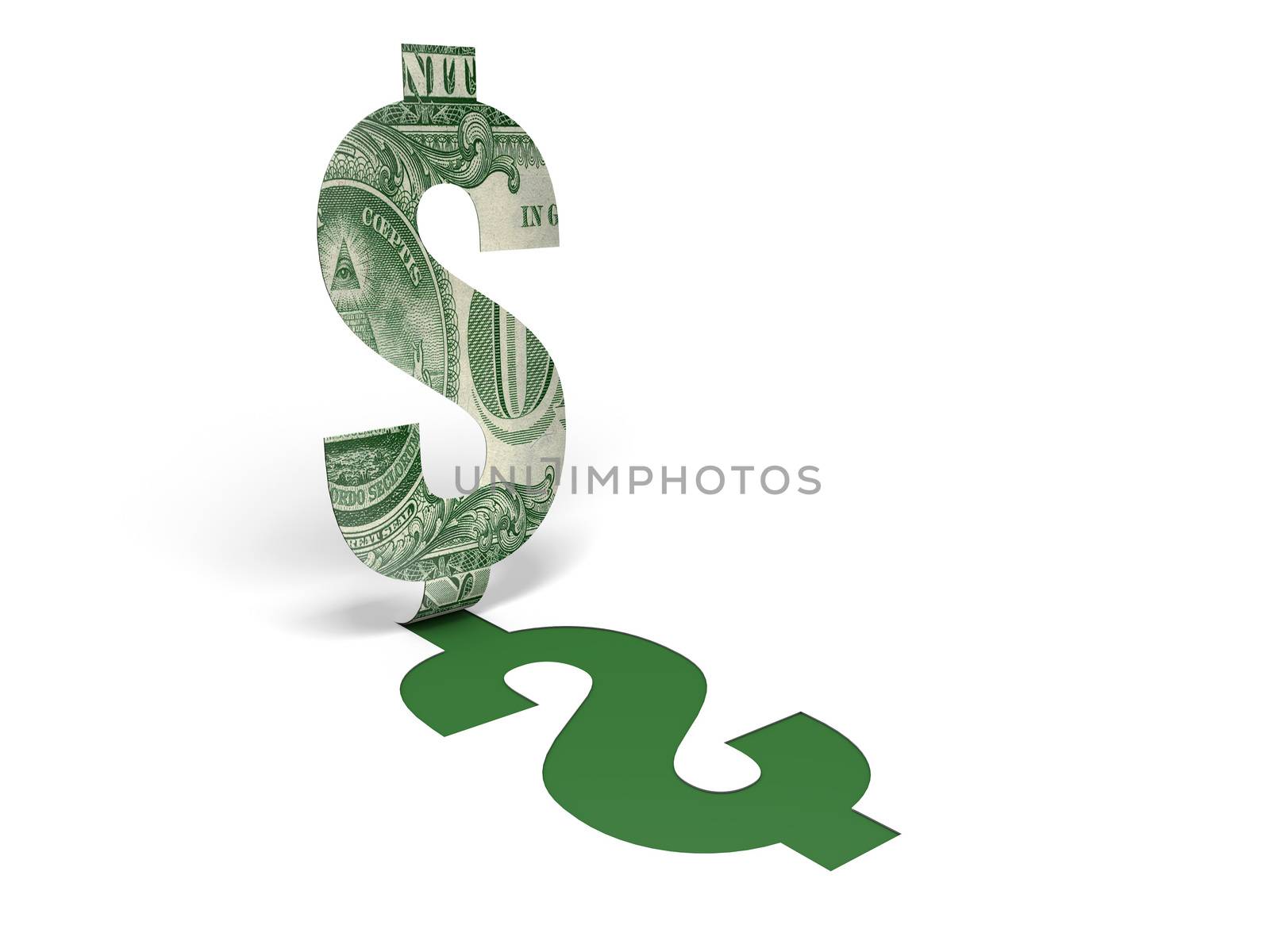 Dollar sign from paper. Concept 3D illustration.