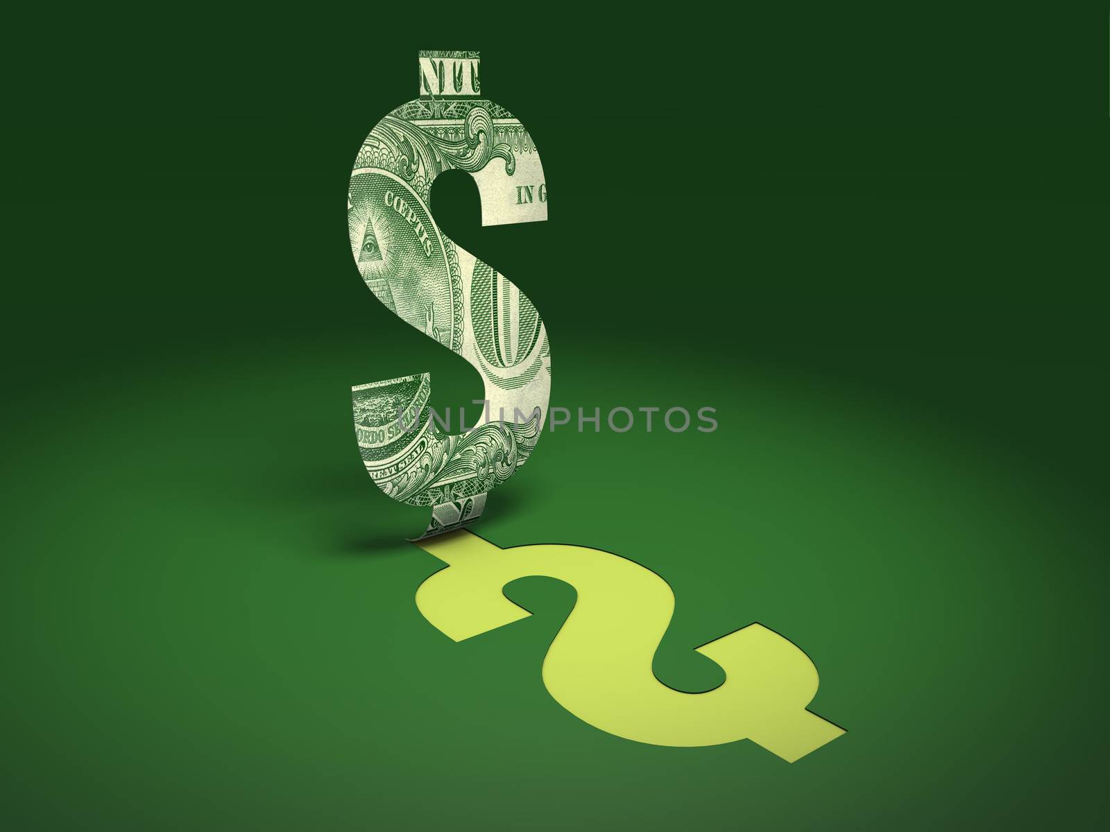 Dollar sign from paper. Concept 3D illustration.