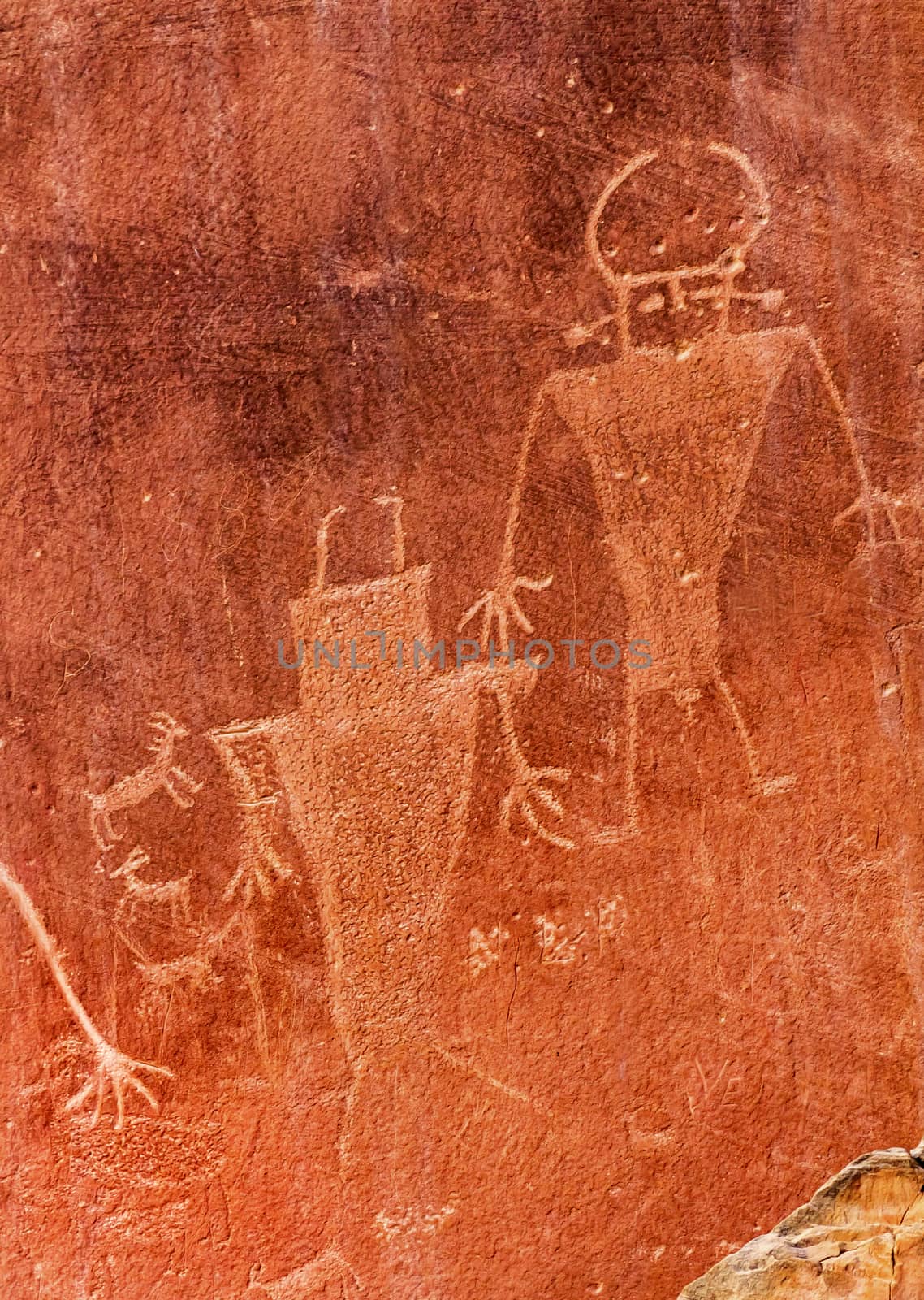 Native American Indian Fremont Petroglyphs Sandstone Mountain Capital Reef National Park Torrey Utah