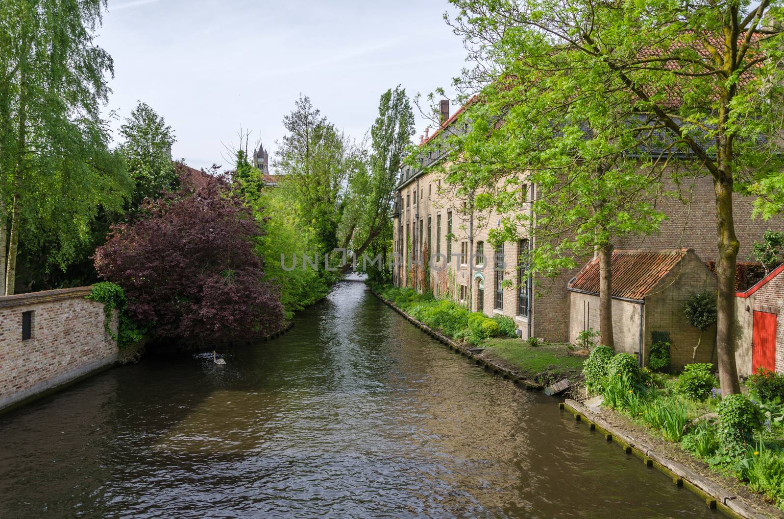 Canal in Bruges, cityscape of Flanders, Belgium