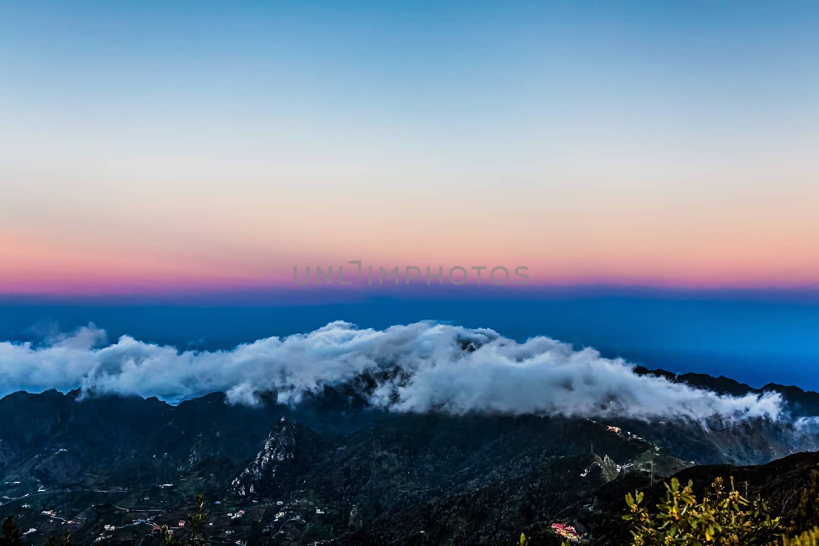 Landscape with clouds over mountain and sky horizon in Tenerife Canary island, Spain