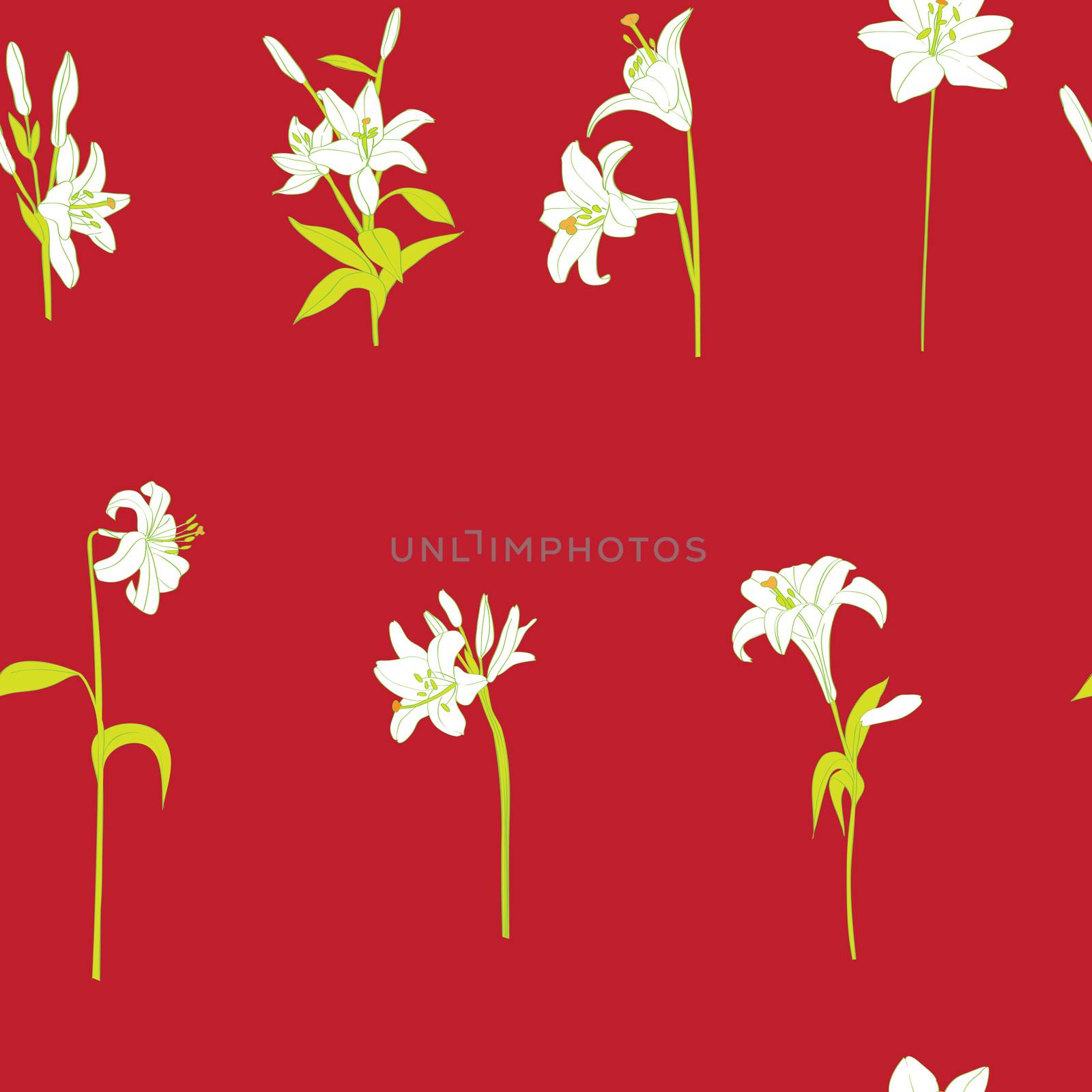 lilies sparse pattern on red by catacos