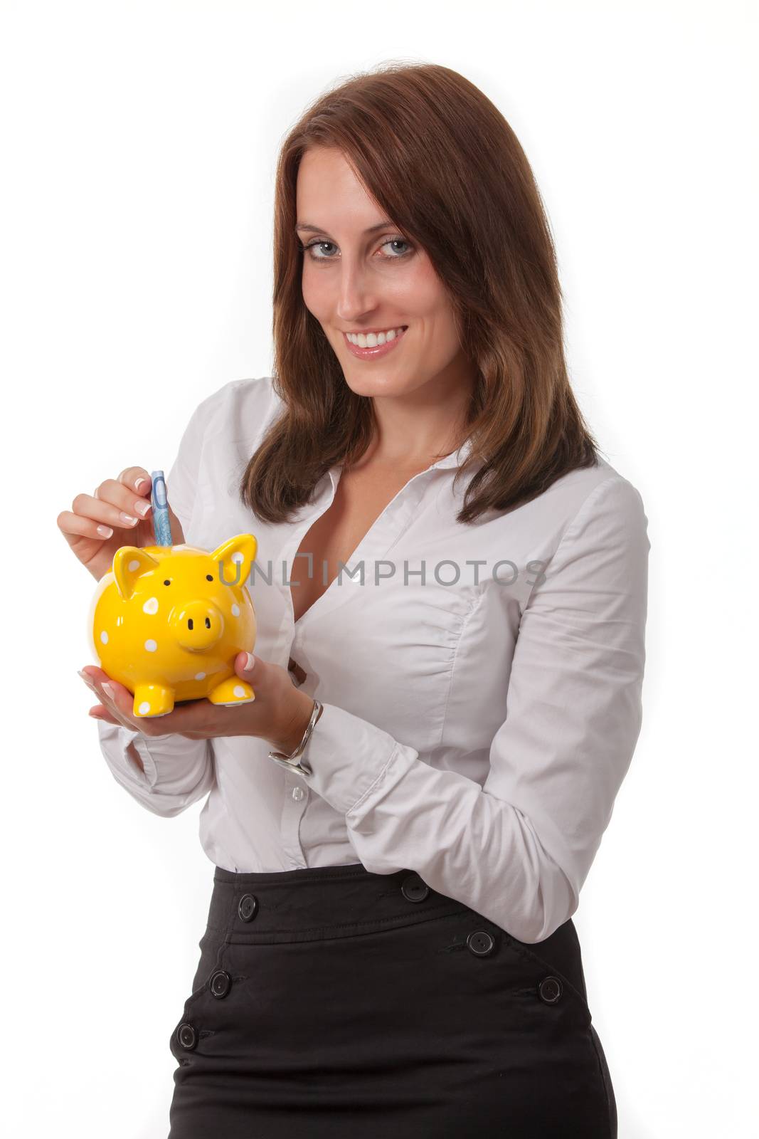 business woman with a piggybank by bernjuer