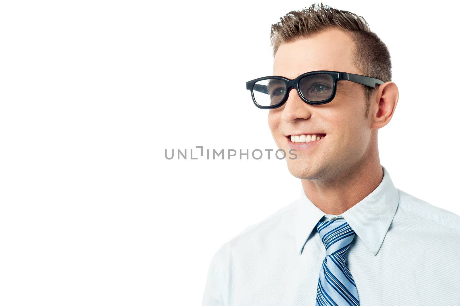 Stylish businessman posing with new sun glass