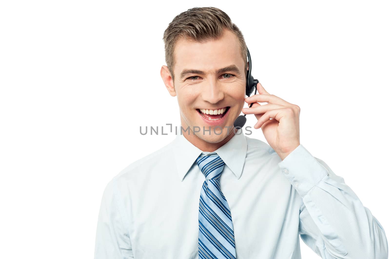 Young call center executive with headset