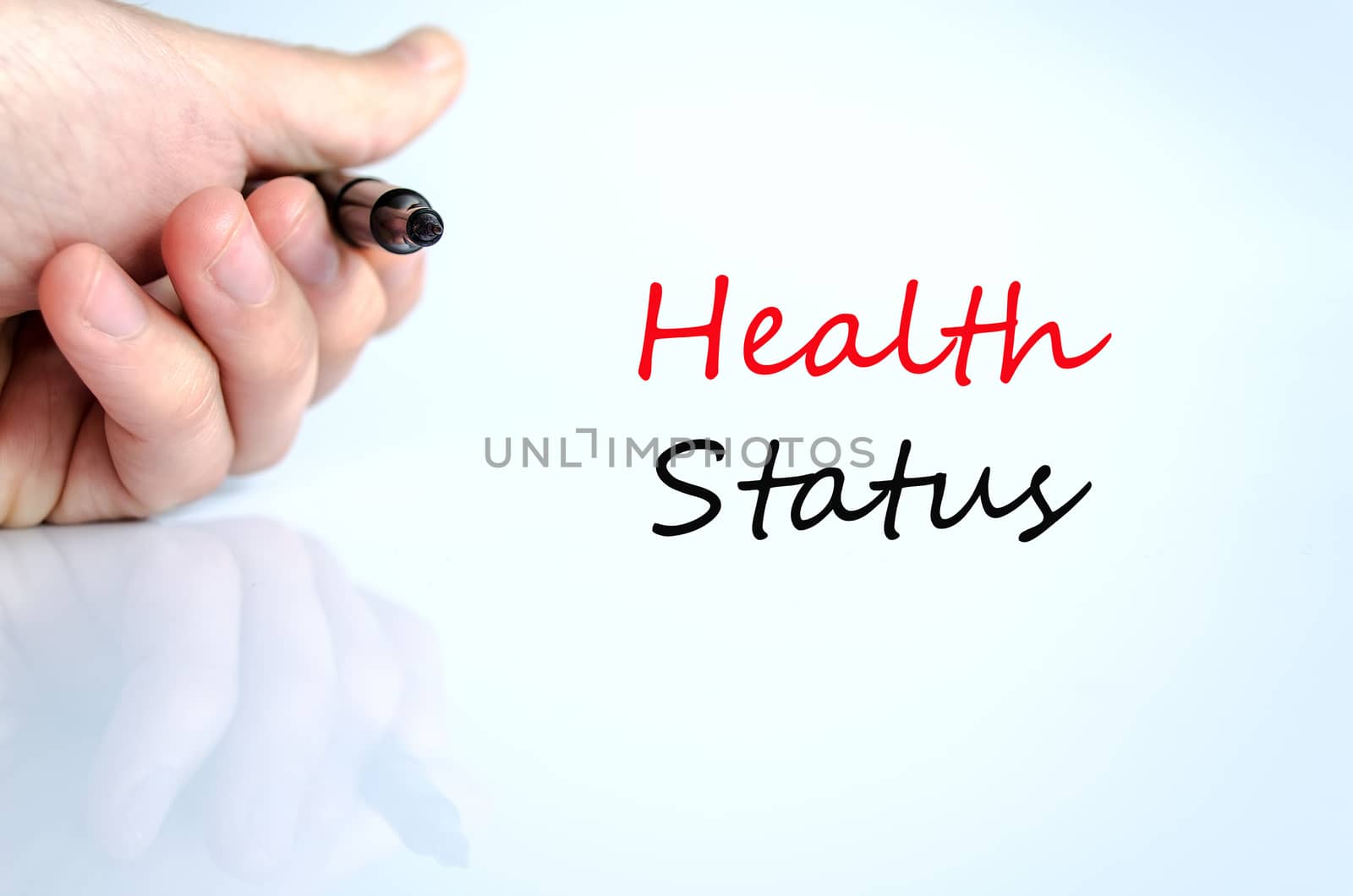 Pen in the hand isolated over white background Healt Status concept
