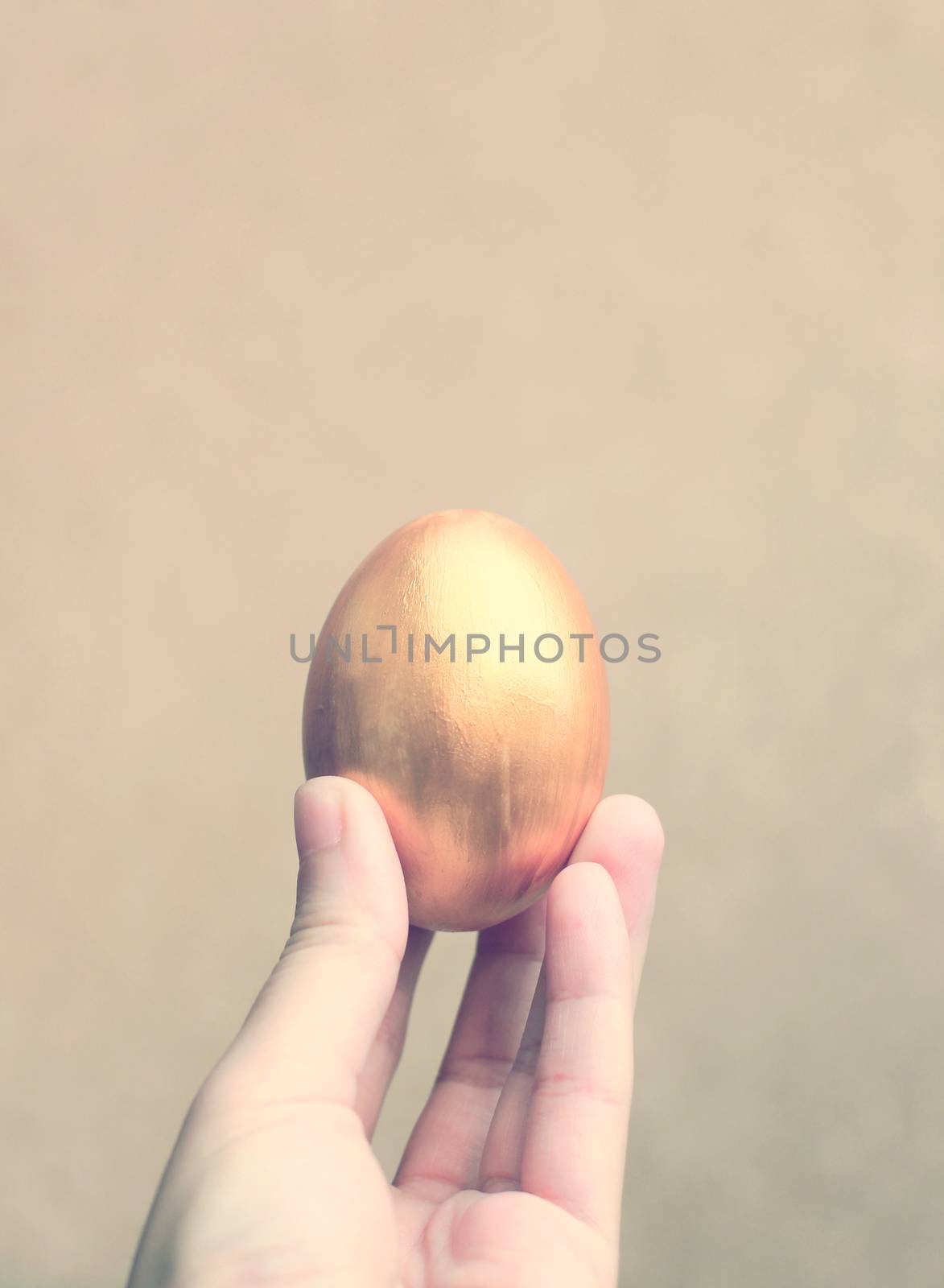 Hand holding easter egg with retro filter effect