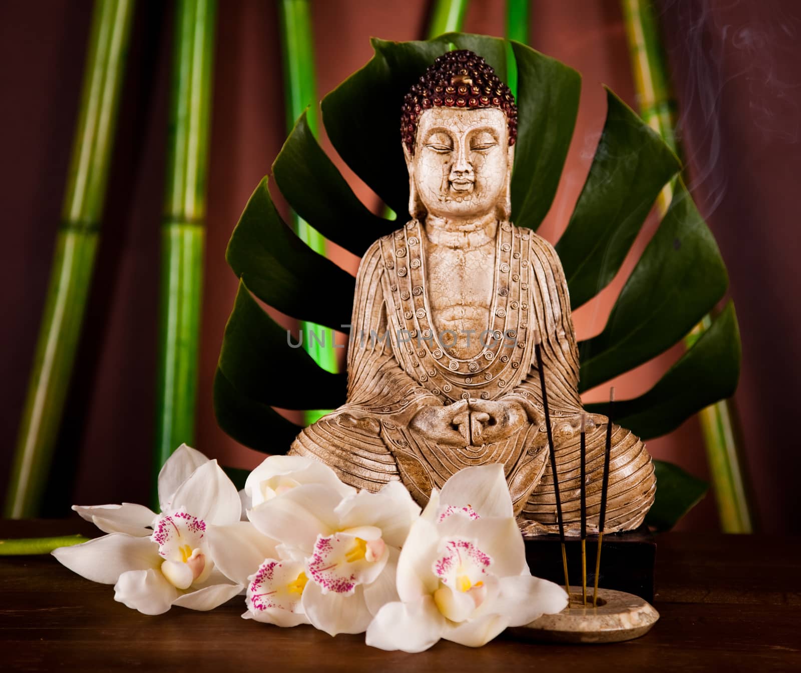 Buddha background, vivid colors, natural tone