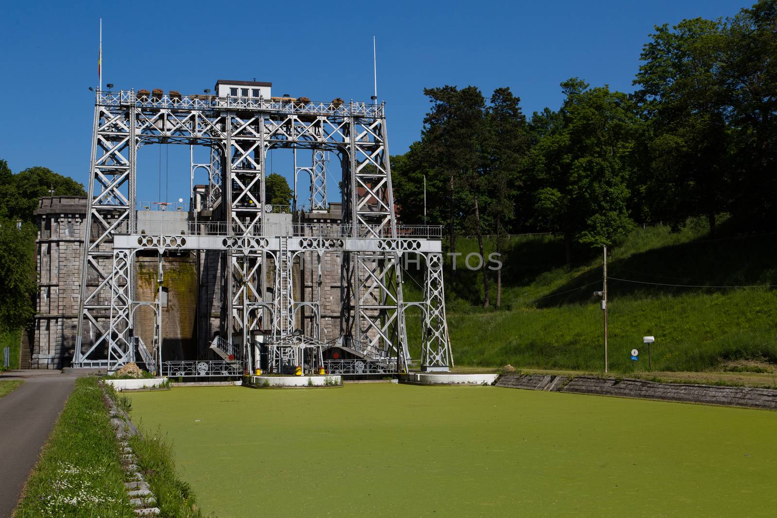 Old hydraulic boat lifts and historic Canal du Centre, Belgium, Unesco Heritage - The hydraulic lift of Houdeng-Aimeries