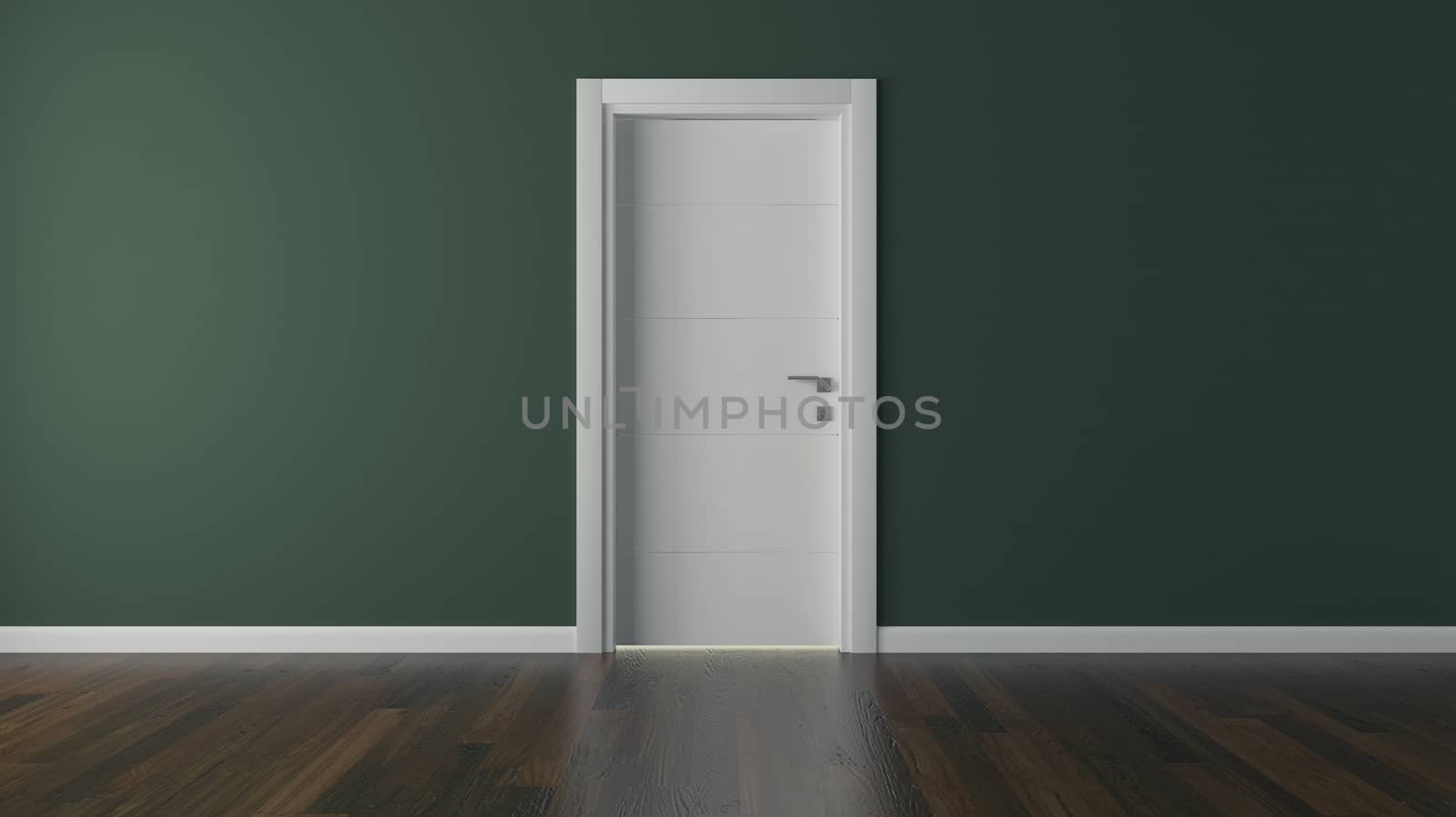 lacquer door with green wall and parquet 3d model rendering