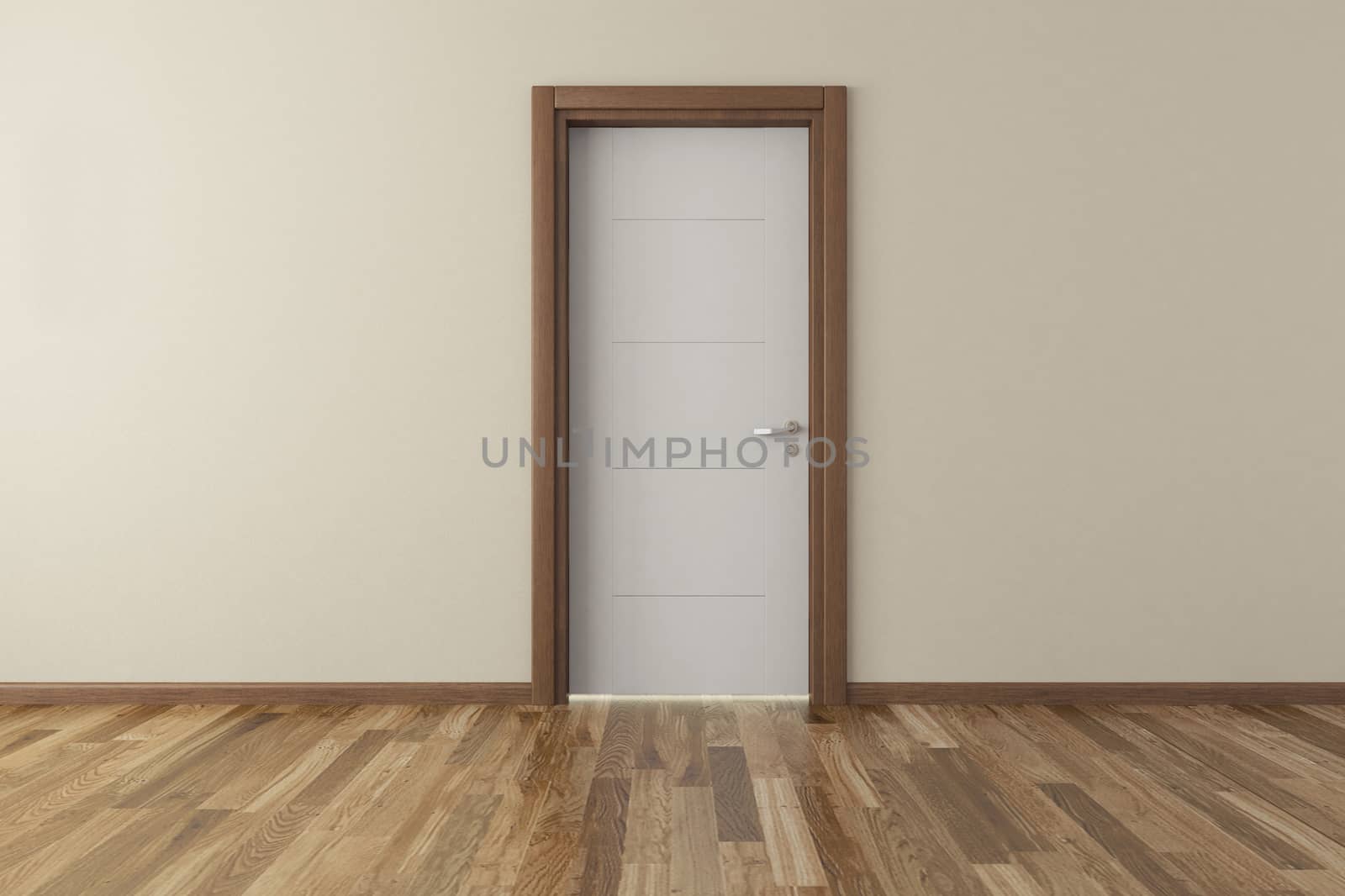 lacquer door with wall and parquet 3d model rendering