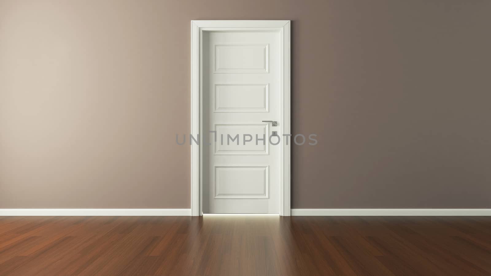 white american door with brown wall interior design 3d render