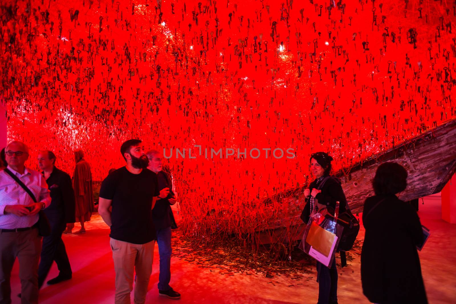 VENICE, ITALY - MAY 06: "The Key in the Hand" installation by Chiharu Shiota in the Japan National Pavilion at the 56 th Art exhibition of Venice biennale on May 06, 2015