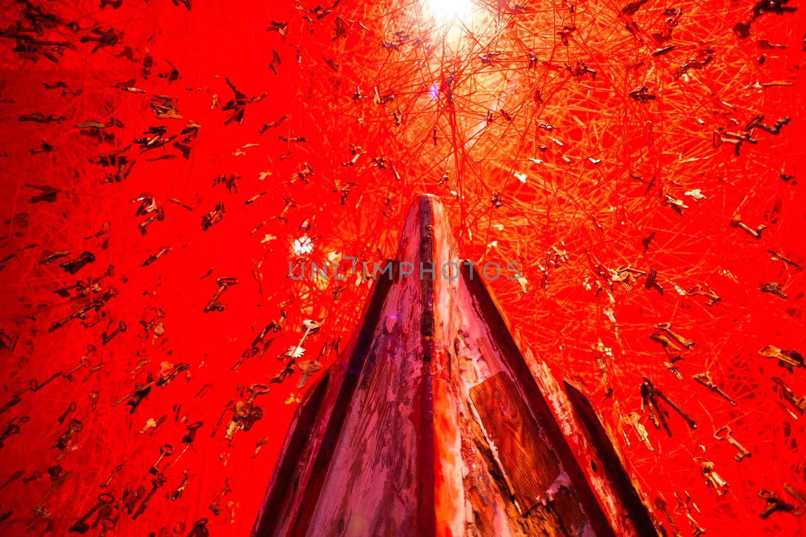 VENICE, ITALY - MAY 06: "The Key in the Hand" installation by Chiharu Shiota in the Japan National Pavilion at the 56 th Art exhibition of Venice biennale on May 06, 2015