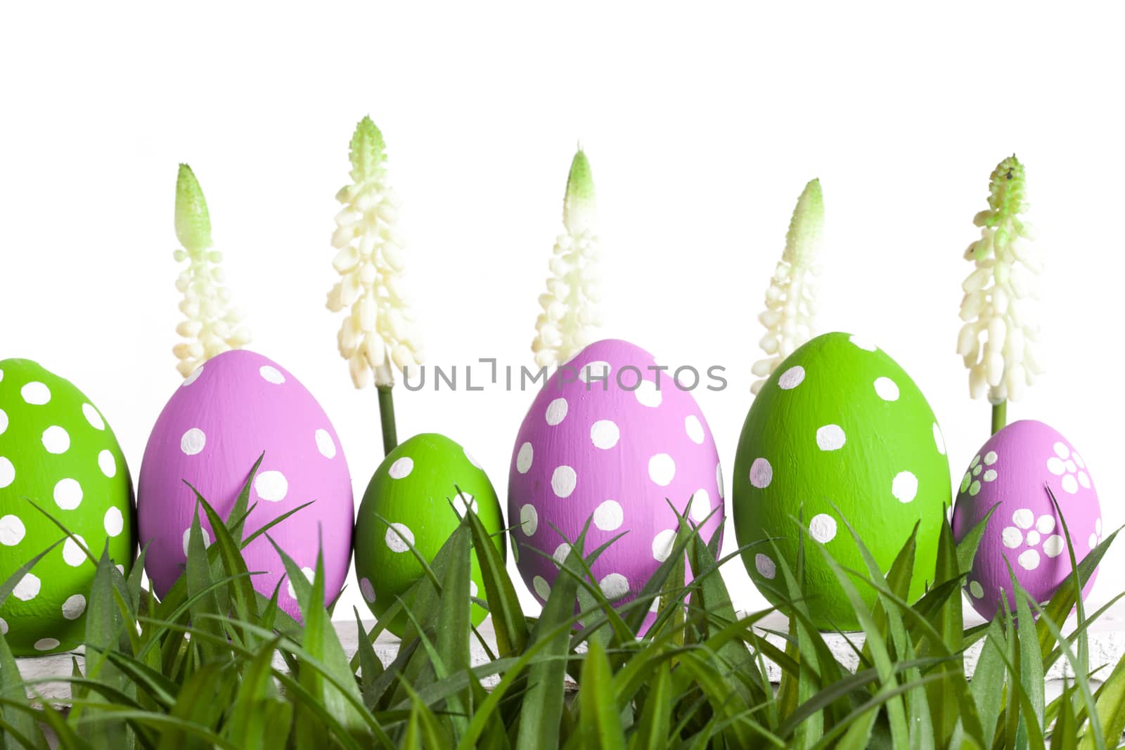 Easter eggs lying on the meadow. studio shot
